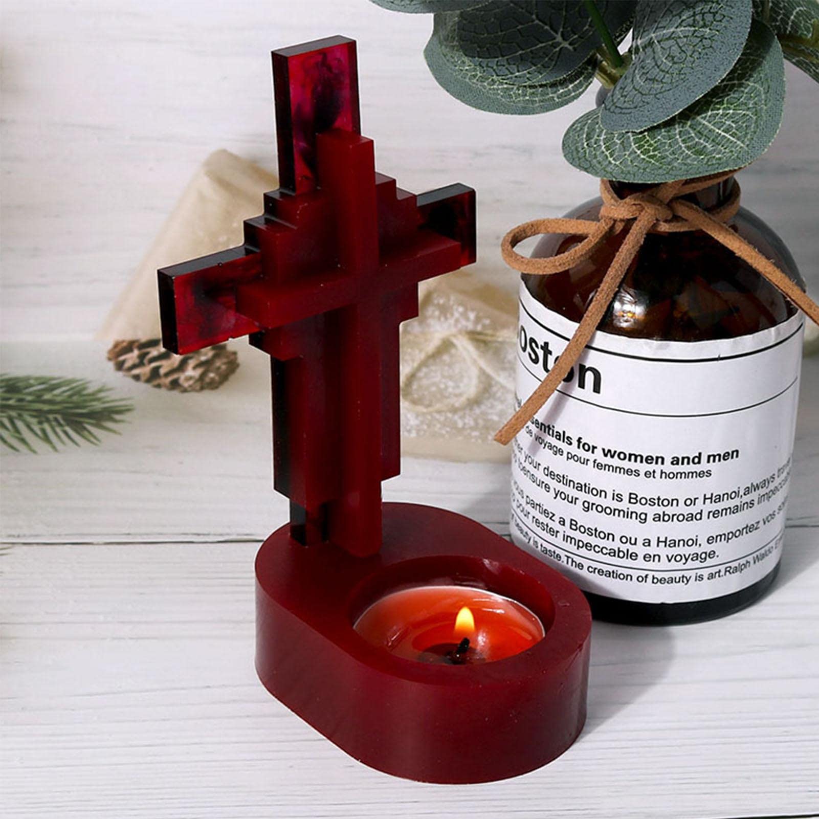 Naysku 3D Cross Candle Holder Silicone Mold with Base - DIY Resin Casting Mold for Tealight Candles, Epoxy Mould for Home Decor & Craft Projects - Perfect for Christmas, Easter, Wedding Centerpieces and Religious Ceremonies