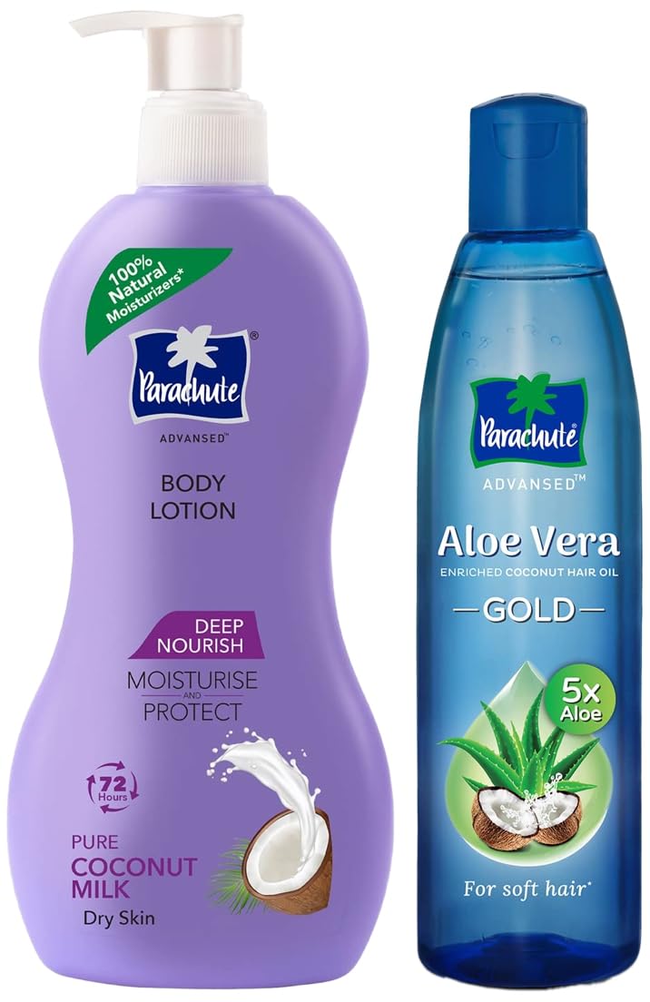 Parachute Advanced Deep Nourish Body Lotion for Women & Men - 400ml Hydrating Moisturizer with Aloe Vera & Coconut Oil | Aloe Vera Enriched Coconut Hair Oil GOLD - 400ml | Dry Skin Care & Hair Treatment for Daily Hydration & Nourishment