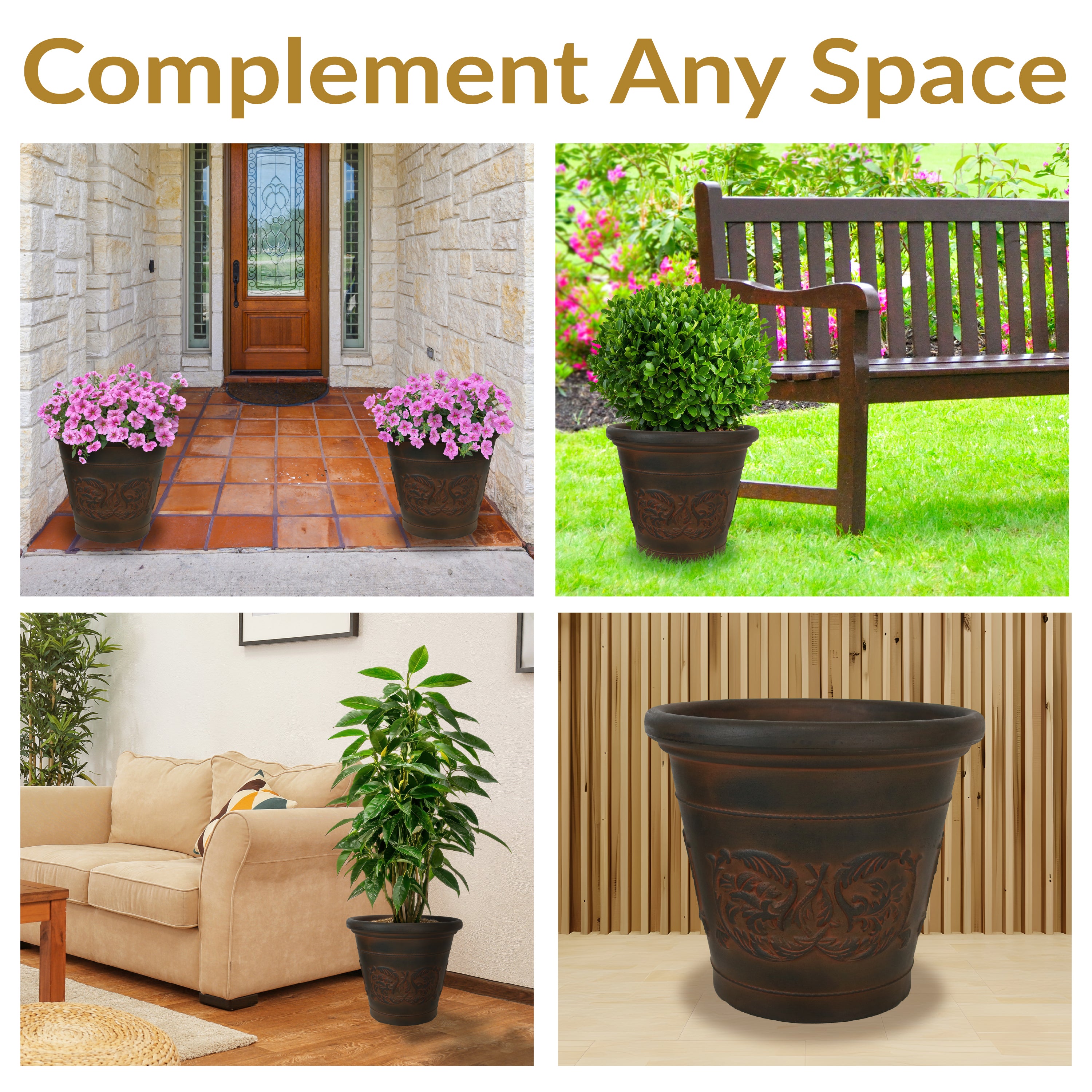 Sunnydaze Arabella Polyresin Outdoor Flower Pot Planter - Durable Garden Decor for Patio, Lawn & Backyard - Perfect for Plants, Herbs & Succulents