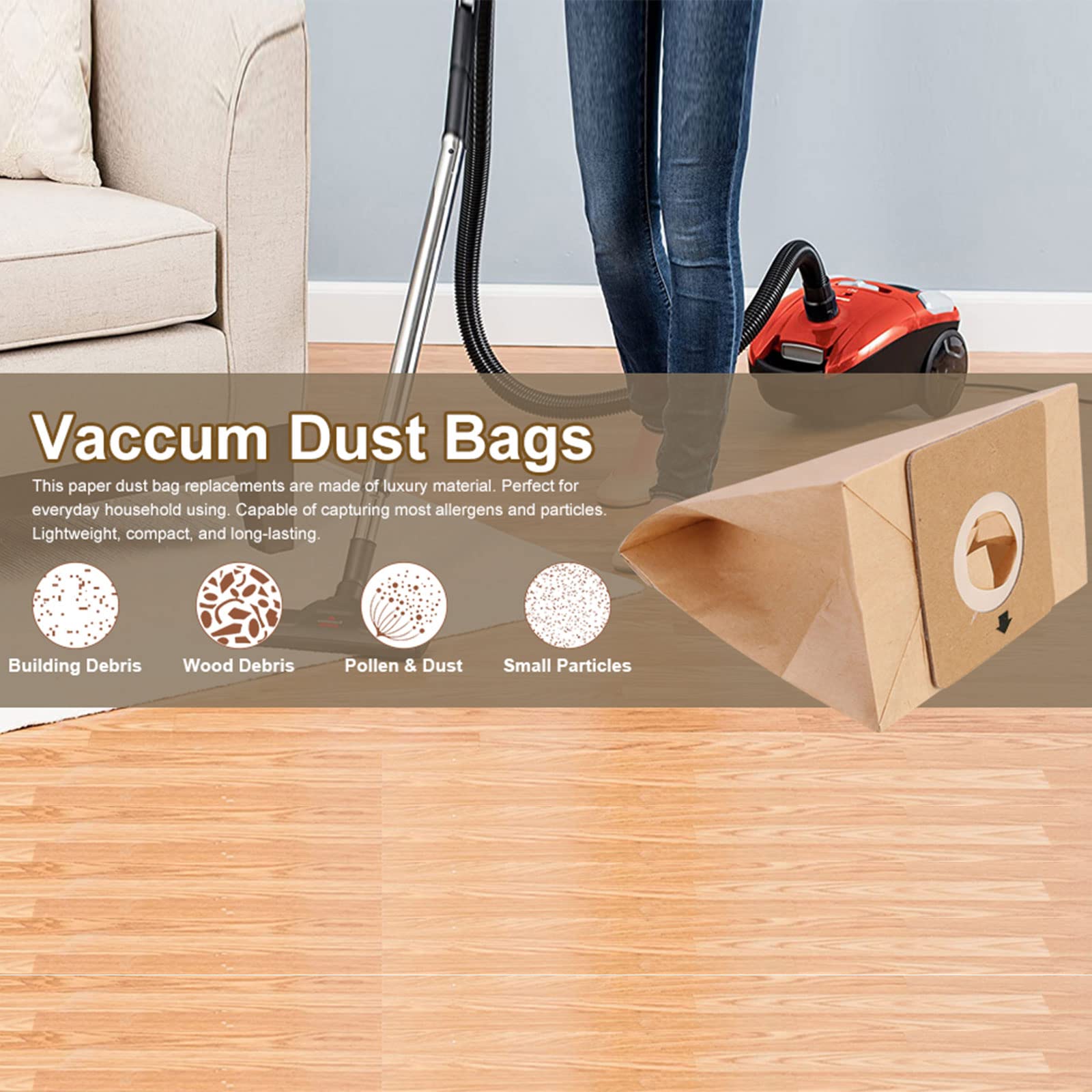 6 Pack Replacement Vacuum Dust Bags Compatible with Bissell Zing 4122, 2154A, 2154W & More - Genuine Part #2138425 - Perfect for Home Cleaning, Pet Hair Removal & Canister Vacuum Maintenance