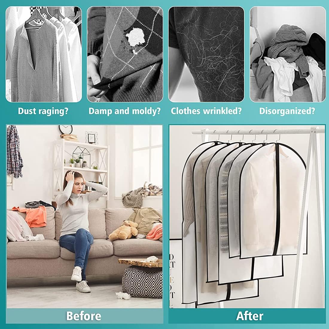 JSF 6-Pack Clear Garment Bags for Travel & Closet Storage - 24
