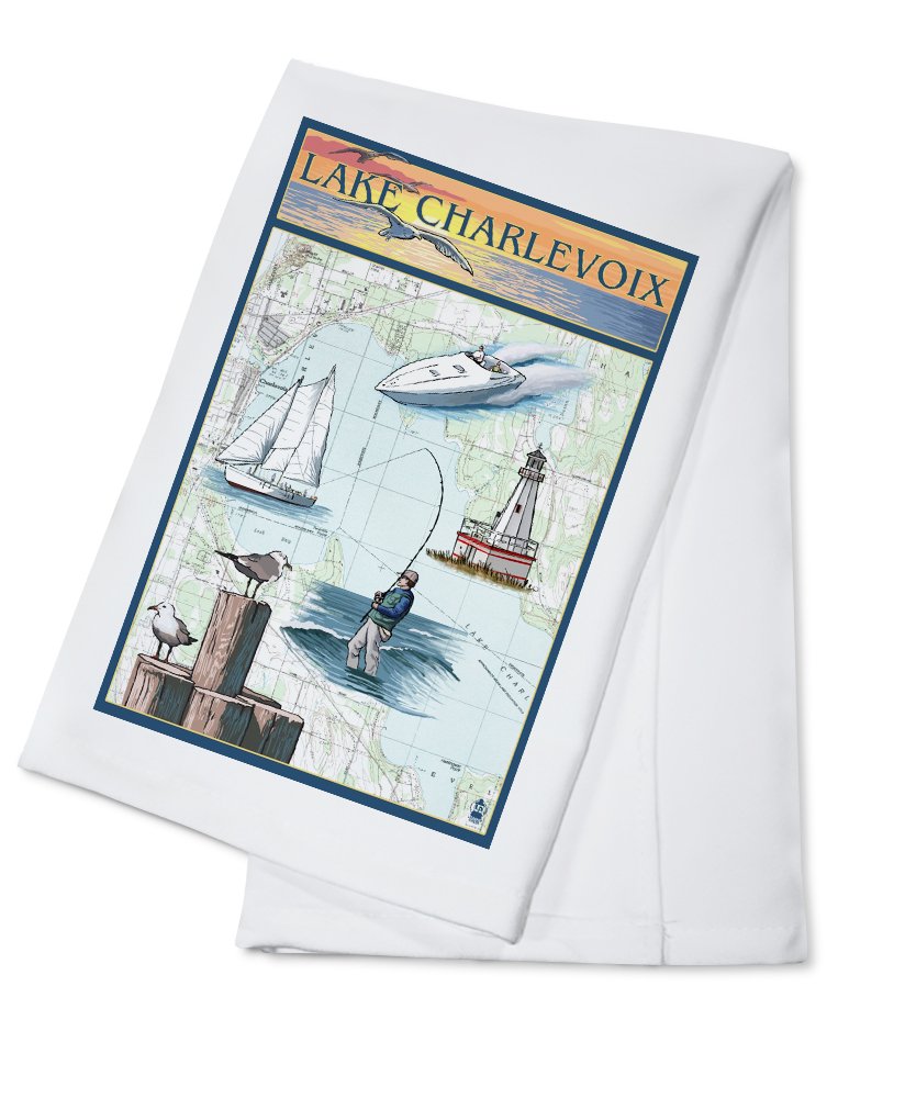 Charlevoix Michigan Nautical Chart Tea Towel - 100% Cotton Decorative Hand Towel for Kitchen & Home - Perfect for Dish Drying, Gift Giving & Coastal Decor