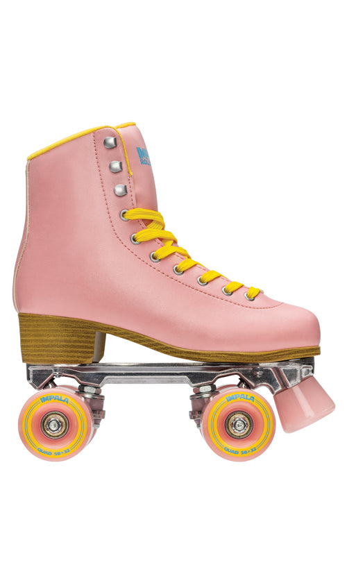 Impala Roller Skates for Women - Pink & Yellow Retro Quad Skates with Lightweight Aluminum Frame - Perfect for Outdoor Skating, Roller Derby & Rink Fun