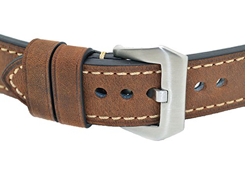 Berfine Genuine Leather Watch Band Replacement - Vintage Watch Strap for Men & Women with Stainless Steel Buckle - 20mm 22mm 24mm - Perfect for Dress Watches & Casual Wear
