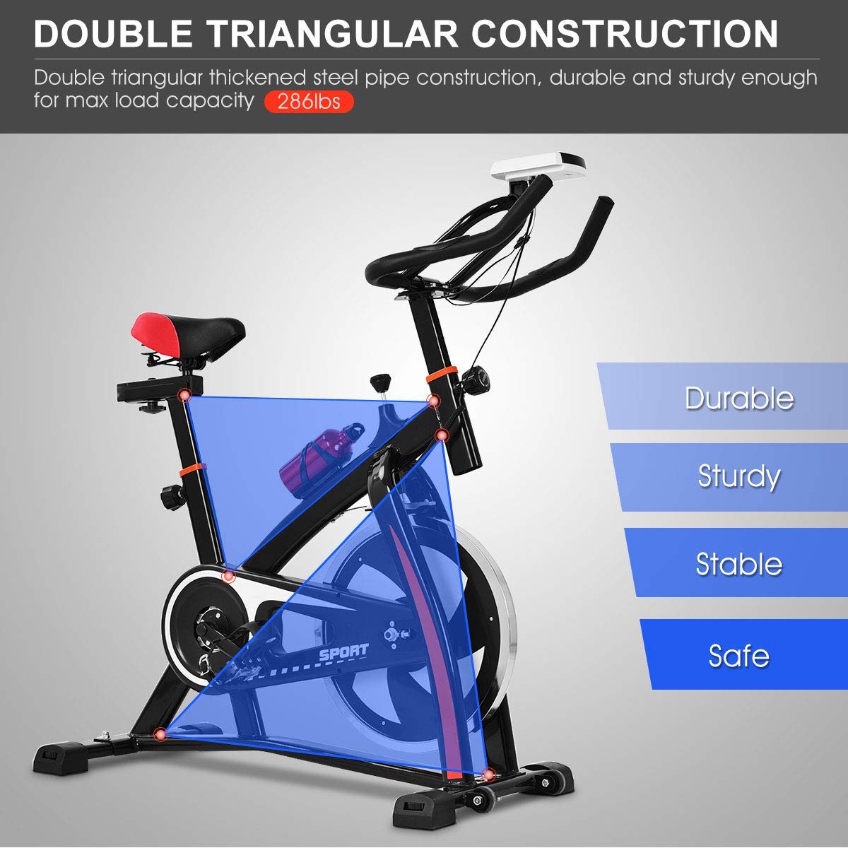 Goplus Adjustable Exercise Bike with Heart Rate Sensors & LCD Display - Professional Stationary Indoor Cycling Bike for Home & Gym - Perfect for Cardio Workouts, Weight Loss & Fitness Training