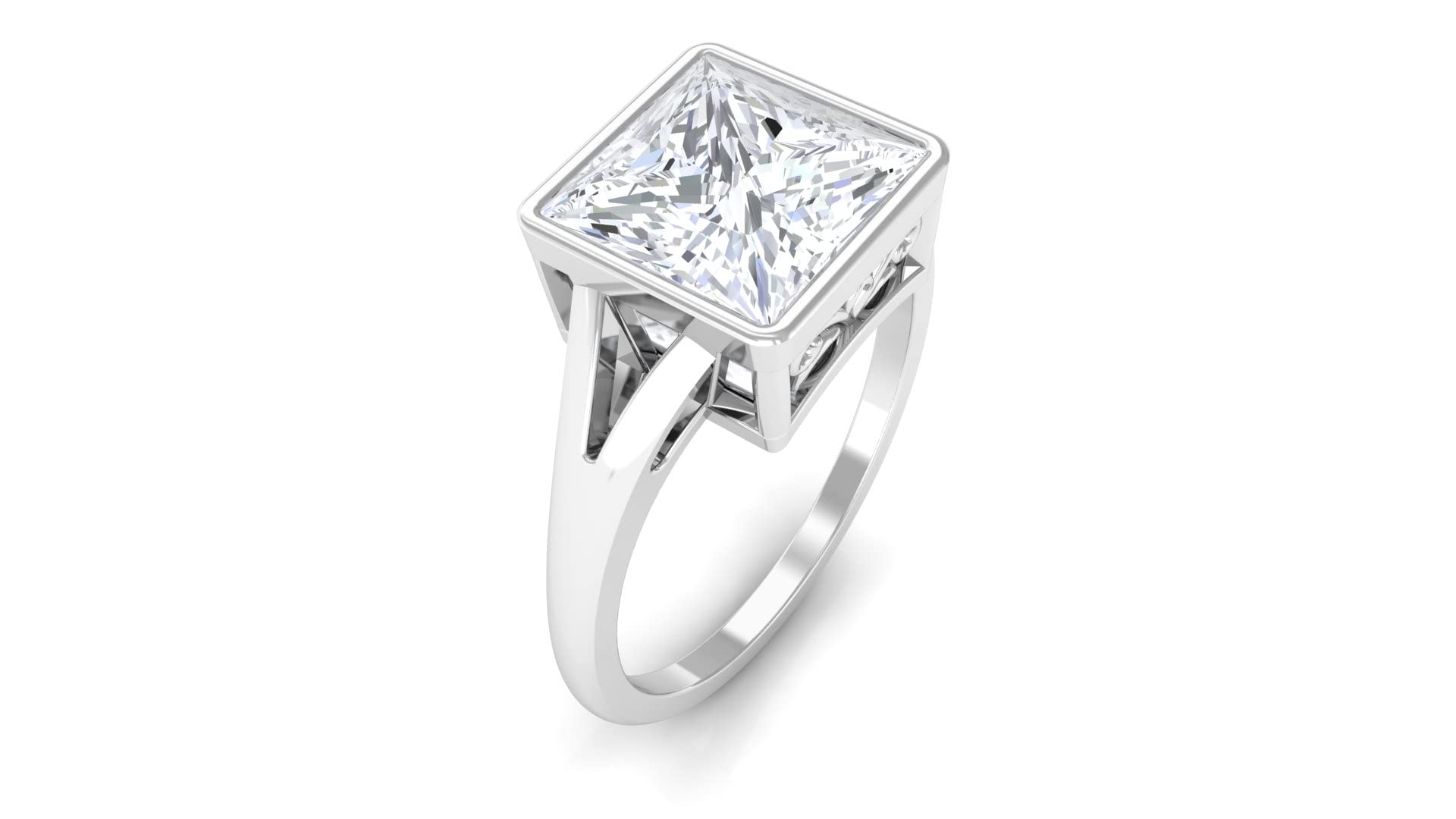 3.25 Carat Moissanite Solitaire Engagement Ring, 8mm Princess Cut Split Shank Bezel Set Ring in 14K Solid Gold - Perfect for Proposals, Weddings & Anniversary Gifts
