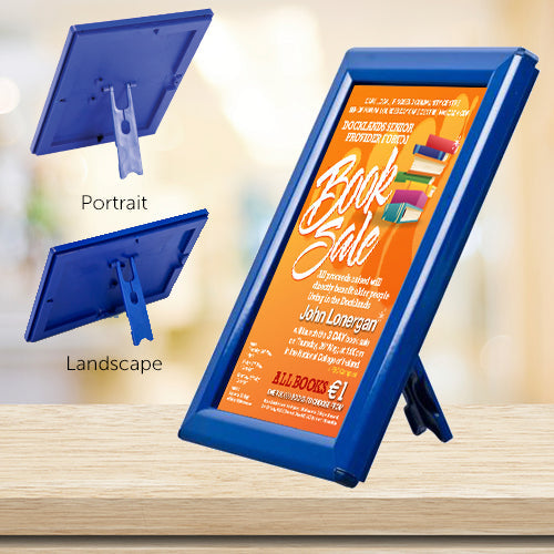 5x7 Countertop Sign Frame - Blue Snap Frame with Built-in Easel & Wall Mount | Perfect for Retail Displays, Restaurant Menus & Promotional Signage