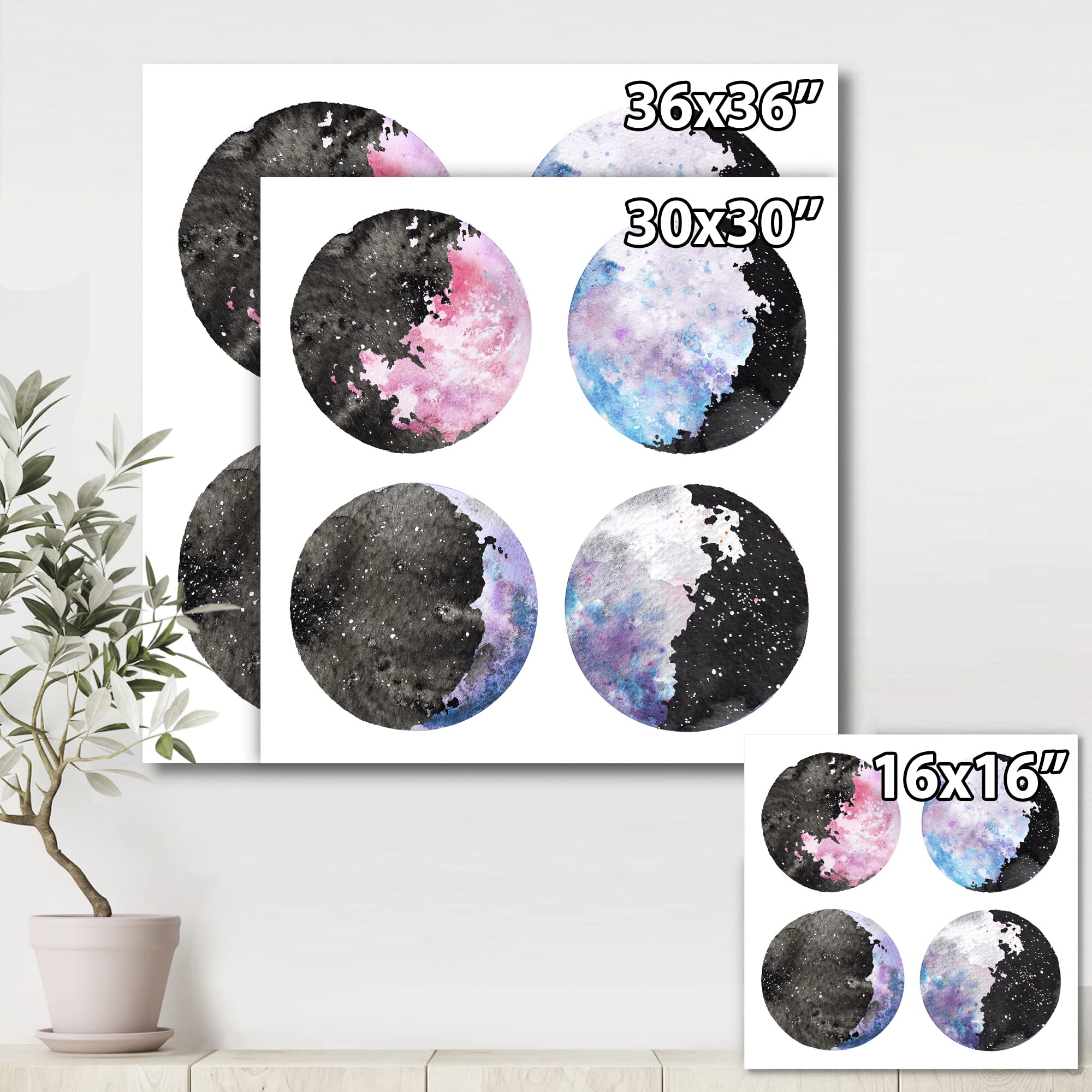Moon Phases With Stars Bohemian Canvas Wall Art - Celestial Night Sky Decor for Bedroom, Living Room & Office