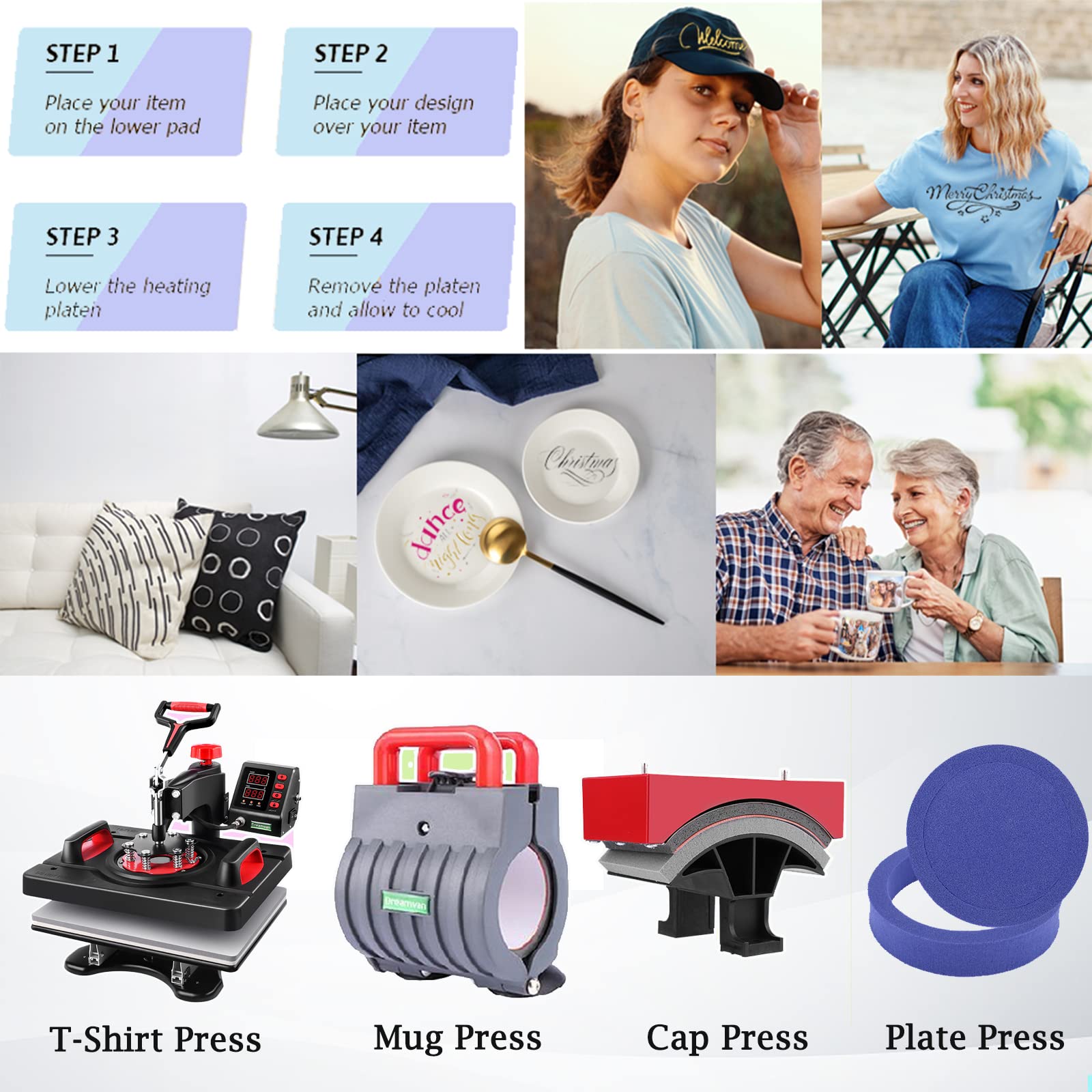 Upgraded 15x12 Inch 5-in-1 Digital Swing Heat Press Machine - Industrial Sublimation Heat Transfer for T-Shirts, Mugs, Hats & Plates | Perfect for DIY Crafts, Custom Apparel & Small Business Printing