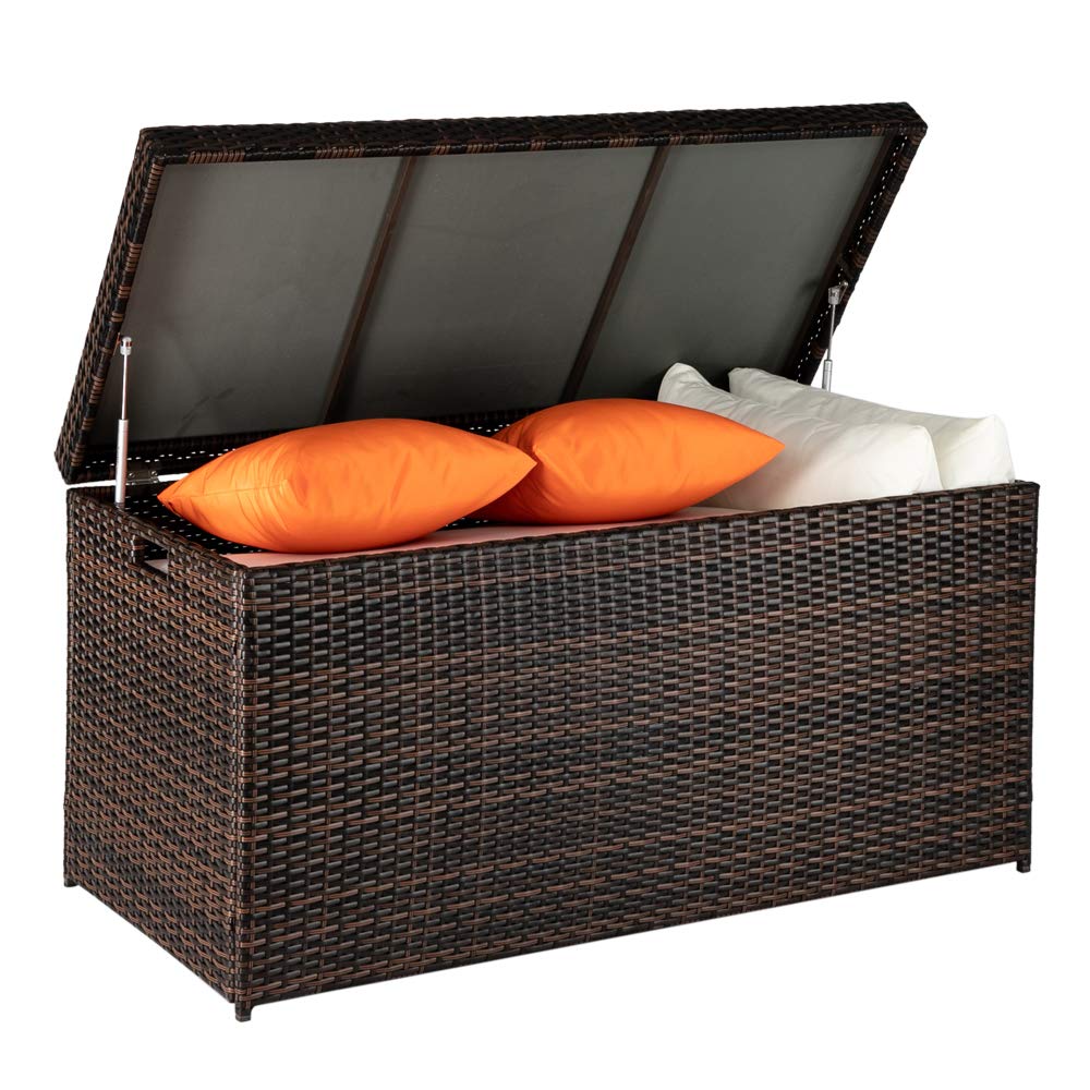 132 Gallon Outdoor Wicker Patio Storage Deck Box with Lid - Large Waterproof Garden Storage Chest for Kids Toys, Pillows & Towels - Perfect for Backyard, Poolside & Patio Organization