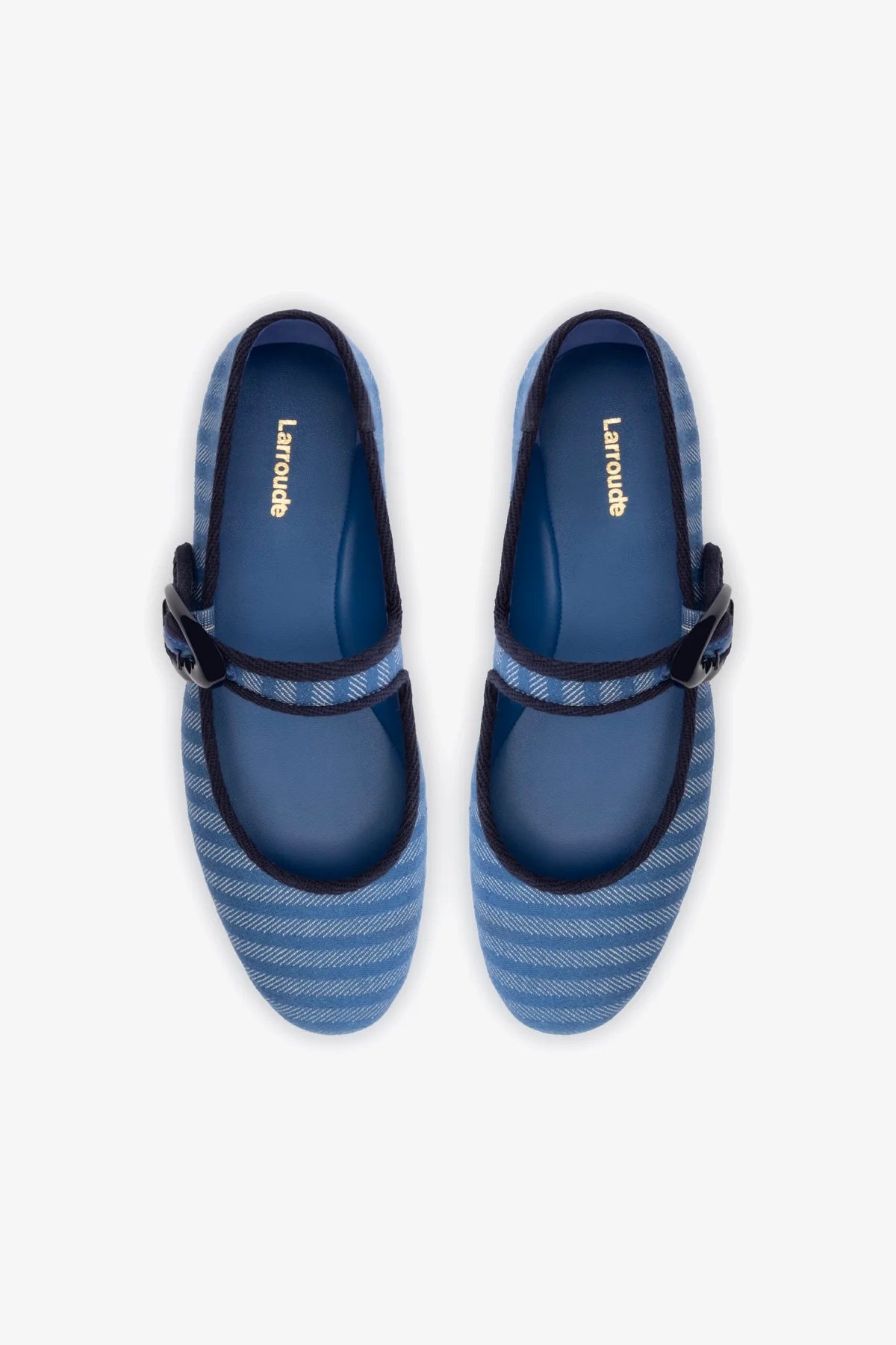 Verona Ballet Flats for Women - Egyptian Blue Striped Fabric with Navy Trimming - Comfortable & Stylish Shoes for Work, Casual Wear & Travel