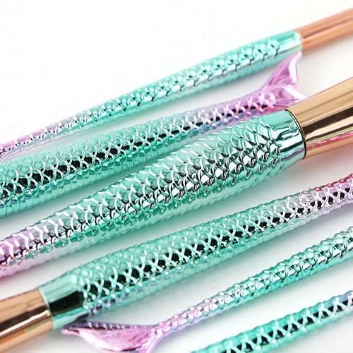 Premium 10-Piece Mermaid Makeup Brush Set - 3D Scale Design Kabuki, Eyeliner & Blush Brushes for Professional & Everyday Makeup | Perfect Gift for Women & Makeup Artists | Home, Travel & Salon Use