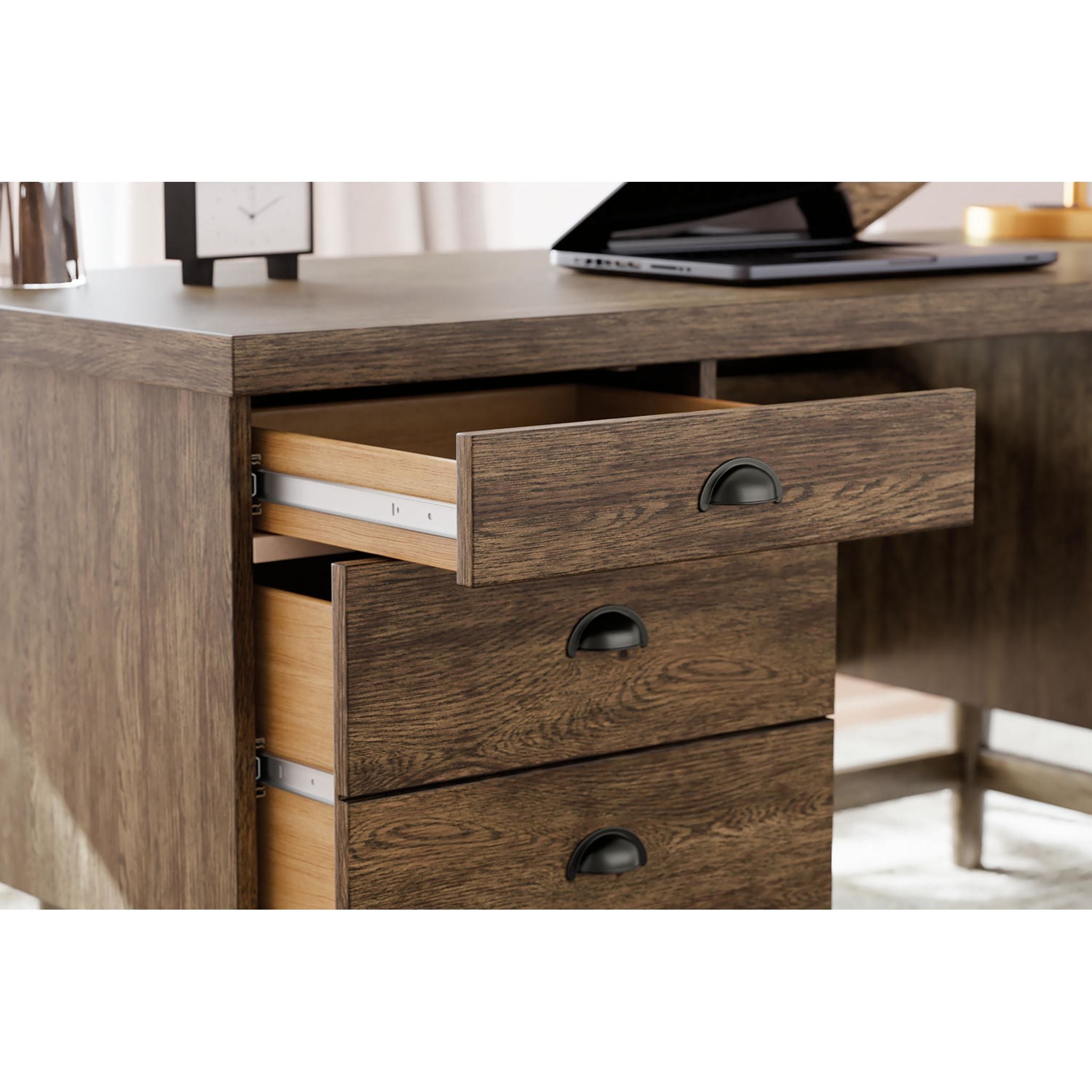 Austanny Solid Wood Desk - Warm Brown Finish, Modern Home Office Desk for Study & Work - Perfect for Small Spaces & Remote Work
