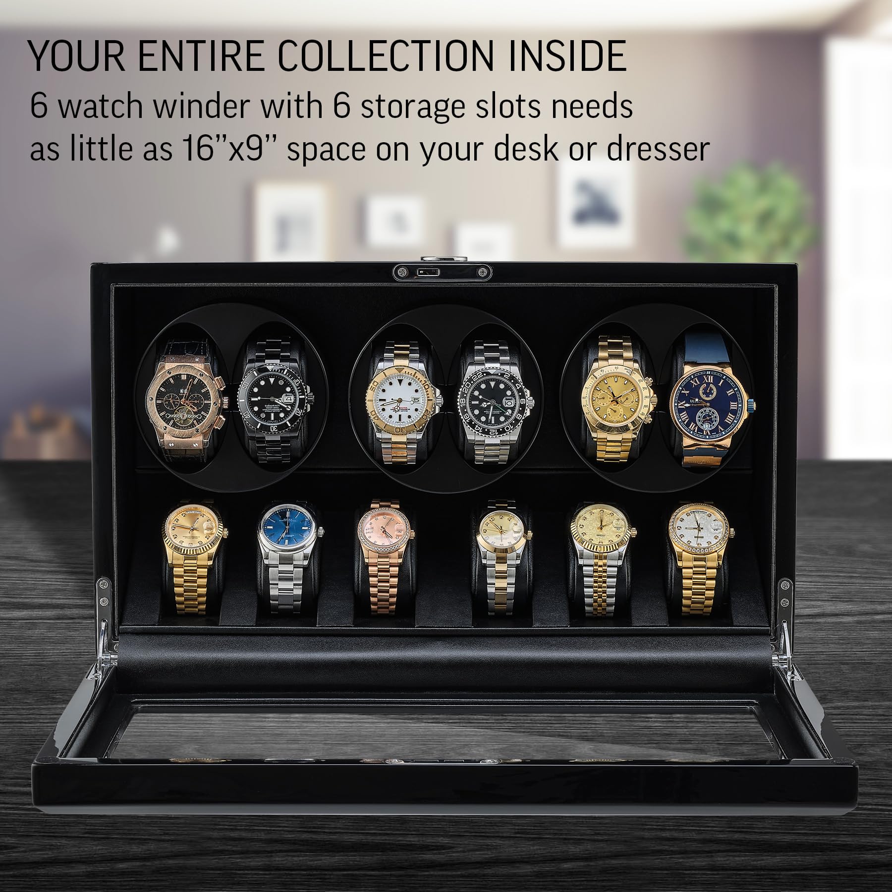 Premium TIMECUBE Watch Winder with 6 Storage Slots - Automatic Motor Stop, LED Display for Luxury Watch Collection | Perfect for Automatic Watches Storage & Display in Home or Office
