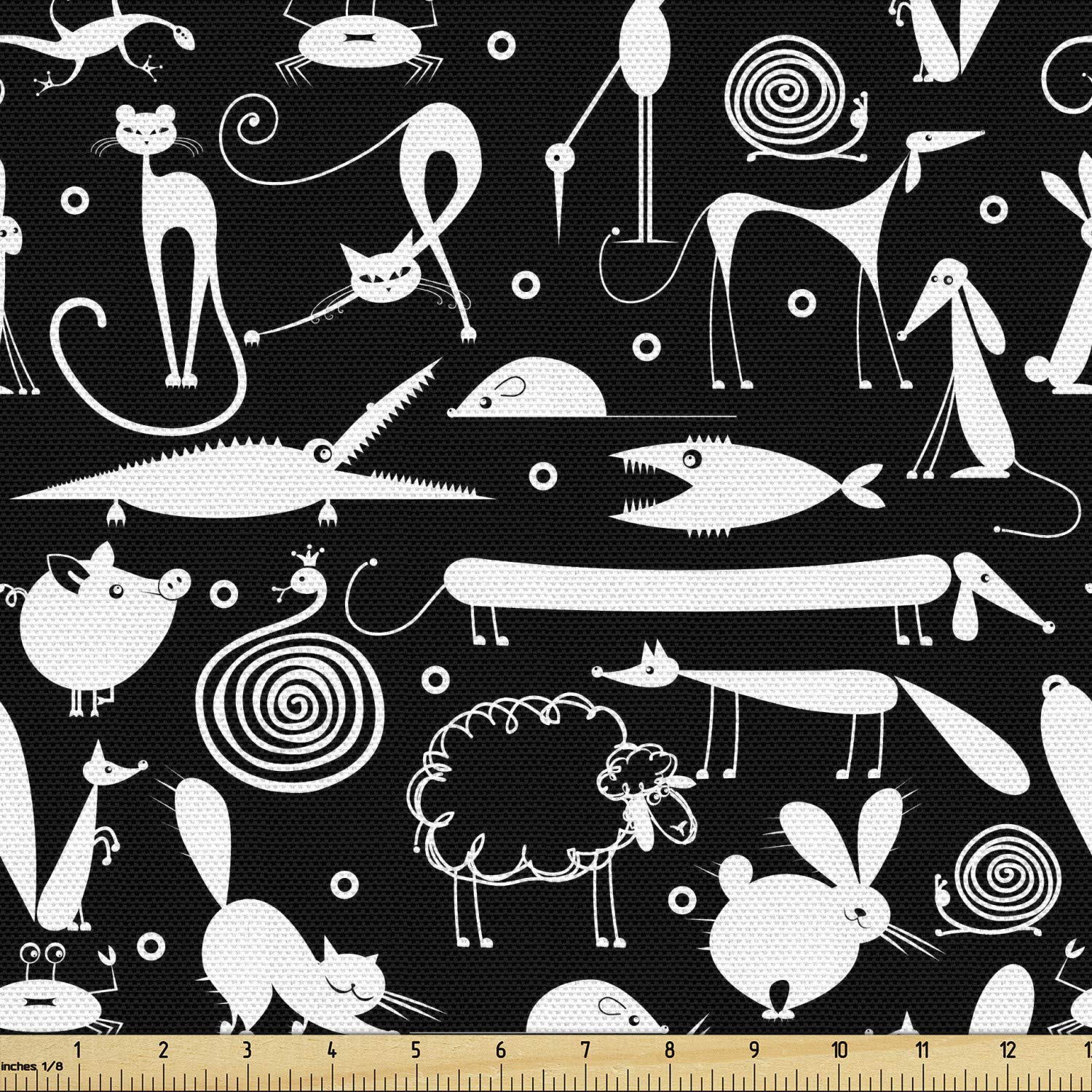 Ambesonne Animals Fabric by The Yard - Funny Monochrome Surreal Rabbit Snake Dog Print Decorative Upholstery Fabric, 10 Yards, Charcoal Grey & White - Perfect for DIY Home Decor, Pillows, Curtains & Craft Projects