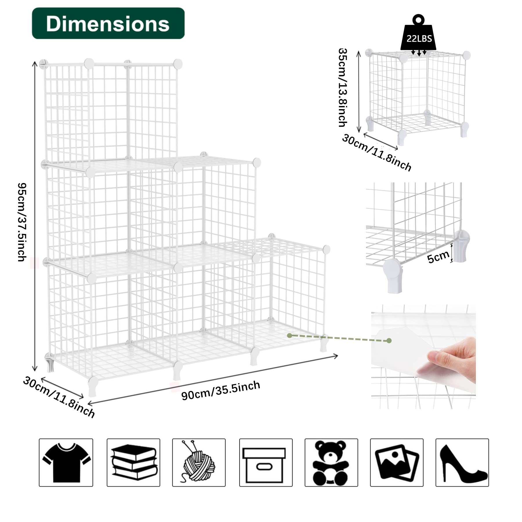 AWTATOS 6-Cube Wire Storage Organizer - White Metal Shelving Unit for Closet, Bedroom & Office | Space-Saving Bookshelf & Portable Clothes Rack | Perfect for Home Organization, Small Spaces & Dorm Rooms