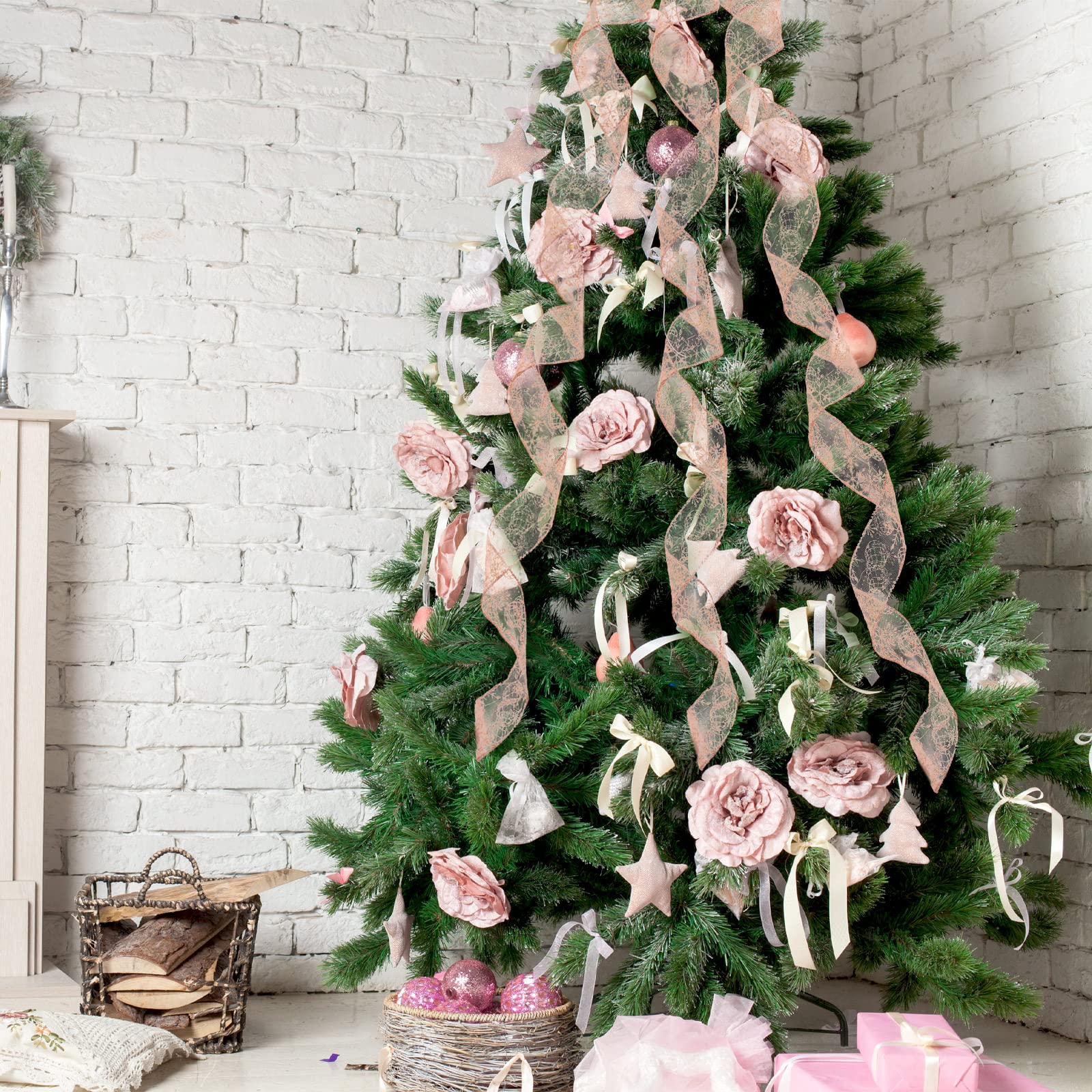 Honoson 2 Pack 32.8ft Rose Gold LED Christmas Ribbon Lights with Snowflake Ornaments - Waterproof Fairy String Lights for Indoor/Outdoor Christmas Tree, Wedding, Garden, and New Year Decorations - Perfect for Holiday Parties, Home Decor, and Festive Celebrations