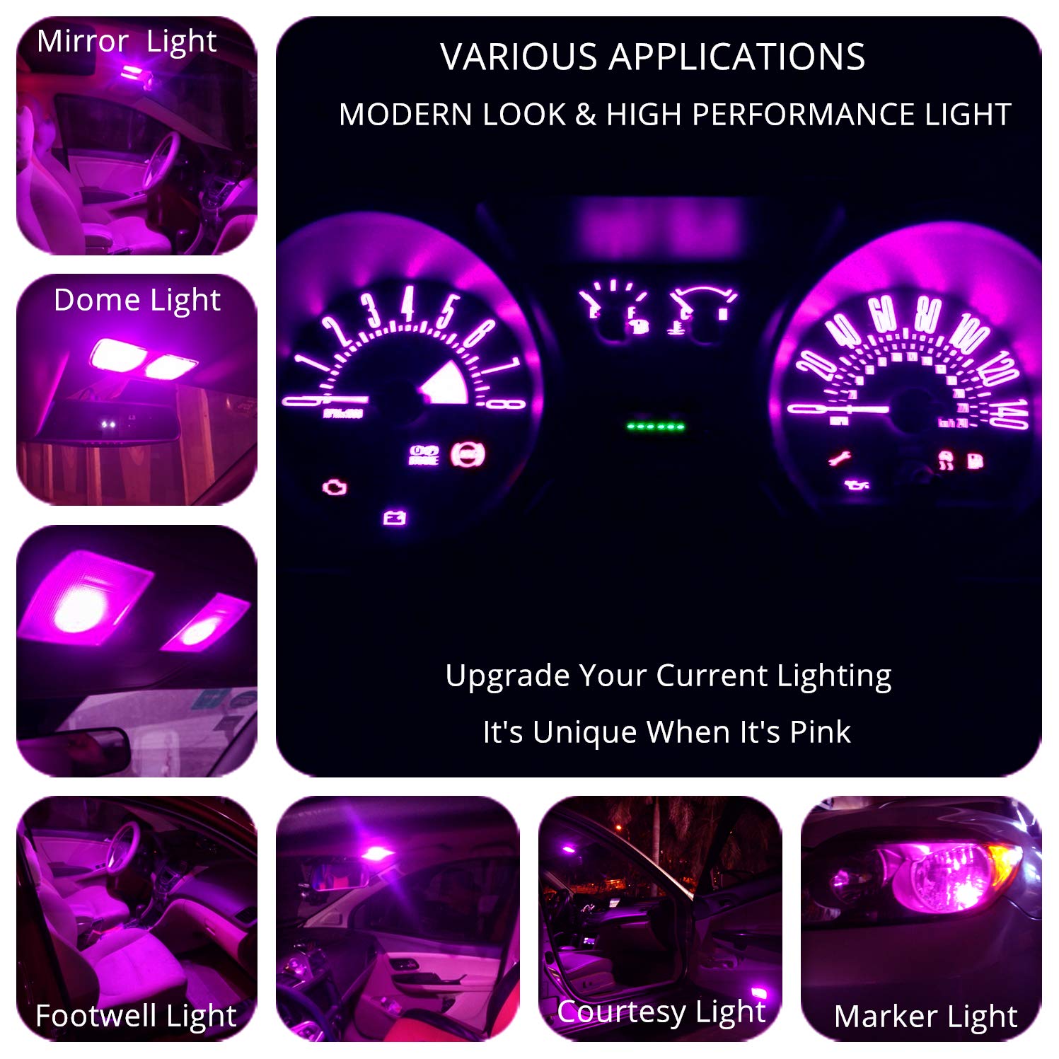 WLJH Pink Purple T10 LED 194 Dash Light Bulbs - Twist Lock Socket for Instrument Cluster Panel Gauge (PC168 PC194 PC195) - Pack of 20 - Perfect for Car Interior Lighting & Dashboard Customization