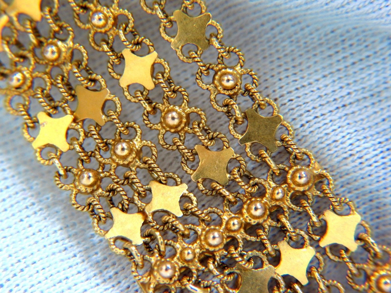 18Kt Yellow Gold Vintage Wide Cuff Bracelet - Hinged Mesh Link Beads (7.5 Inches) - Elegant Statement Jewelry for Parties, Weddings & Special Occasions