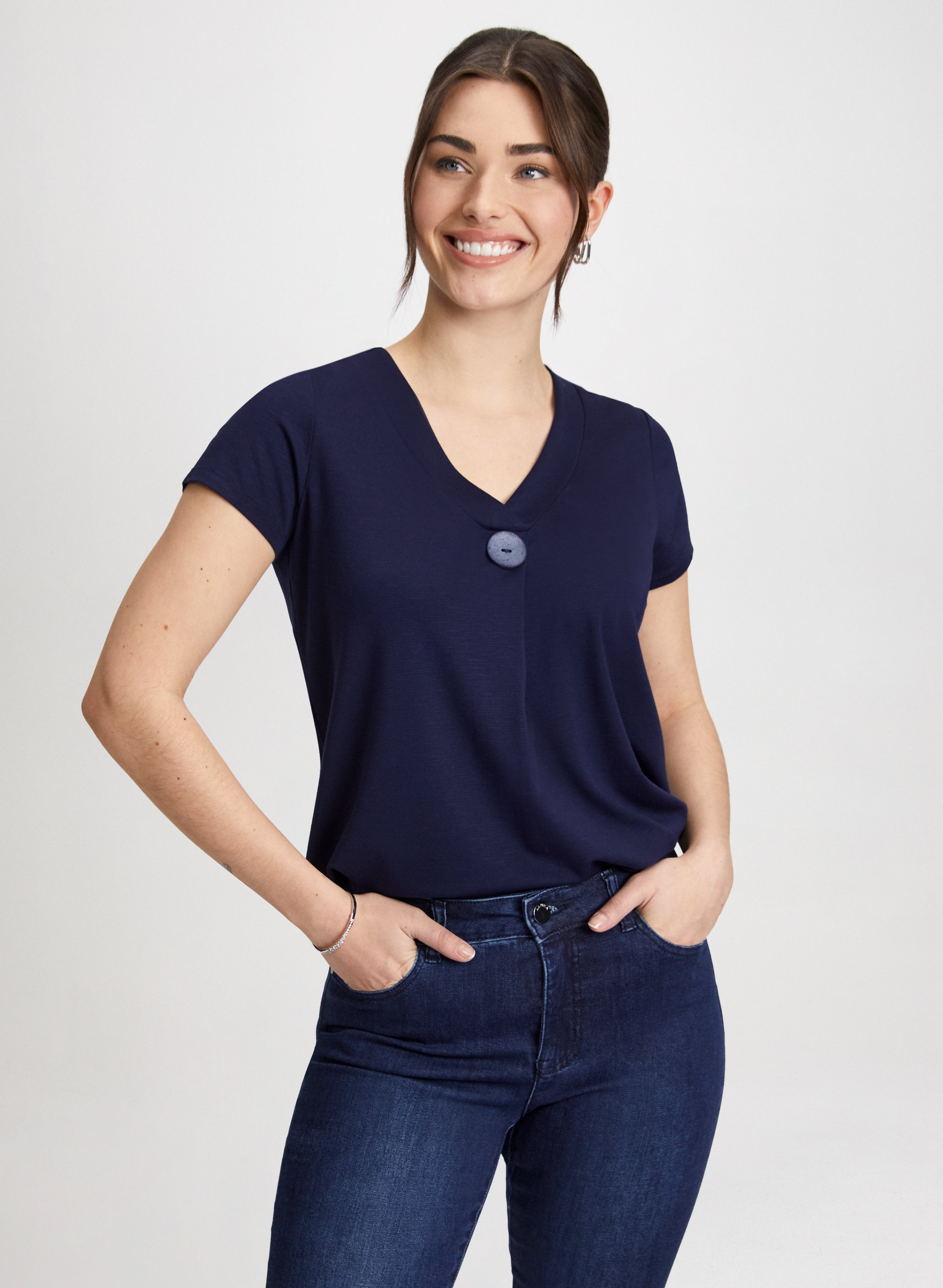 Stylish Decorative Button T-Shirt for Women | Trendy Casual Top with Unique Button Details | Perfect for Everyday Wear, Office Outfits & Weekend Looks