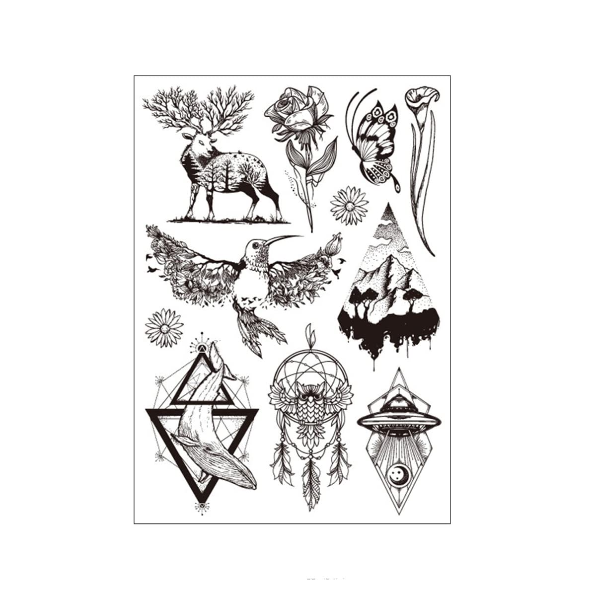 UV Neon Temporary Tattoos for Men & Women - Waterproof Fake Tattoo Stickers (21x15cm) | Armband, Butterfly, Animal & Dreamcatcher Designs for Parties, Festivals & Body Art