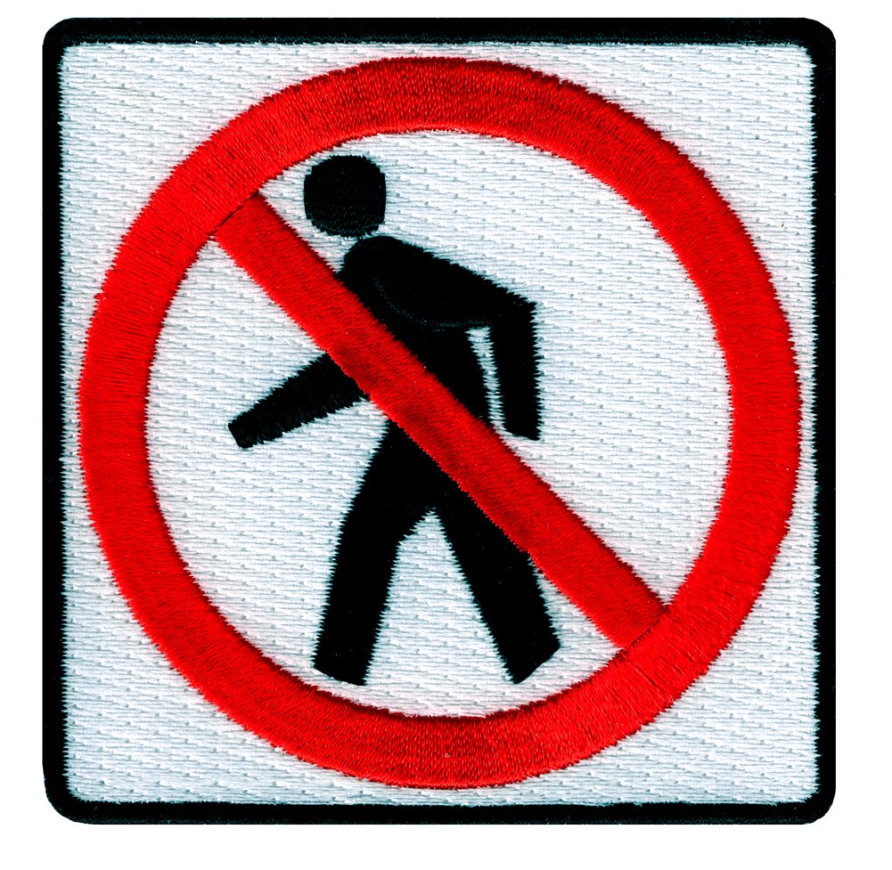 No Pedestrians Sign Embroidered Iron-On Patch for Biker Jackets & Vests - Highway Road Safety Logo for Motorcycle Clubs & DIY Apparel