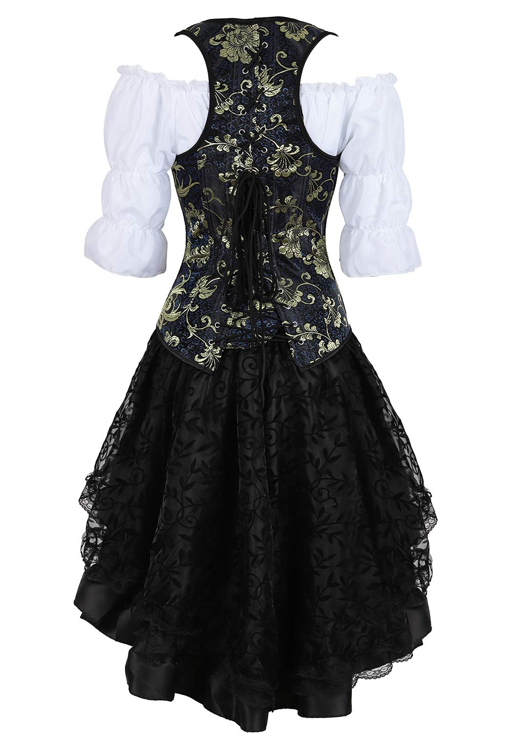 Steampunk Corset Outfit for Women - 3 Piece Bustier, Blouse & Skirt Set with Straps | Victorian Gothic Fashion, Cosplay & Halloween Costume
