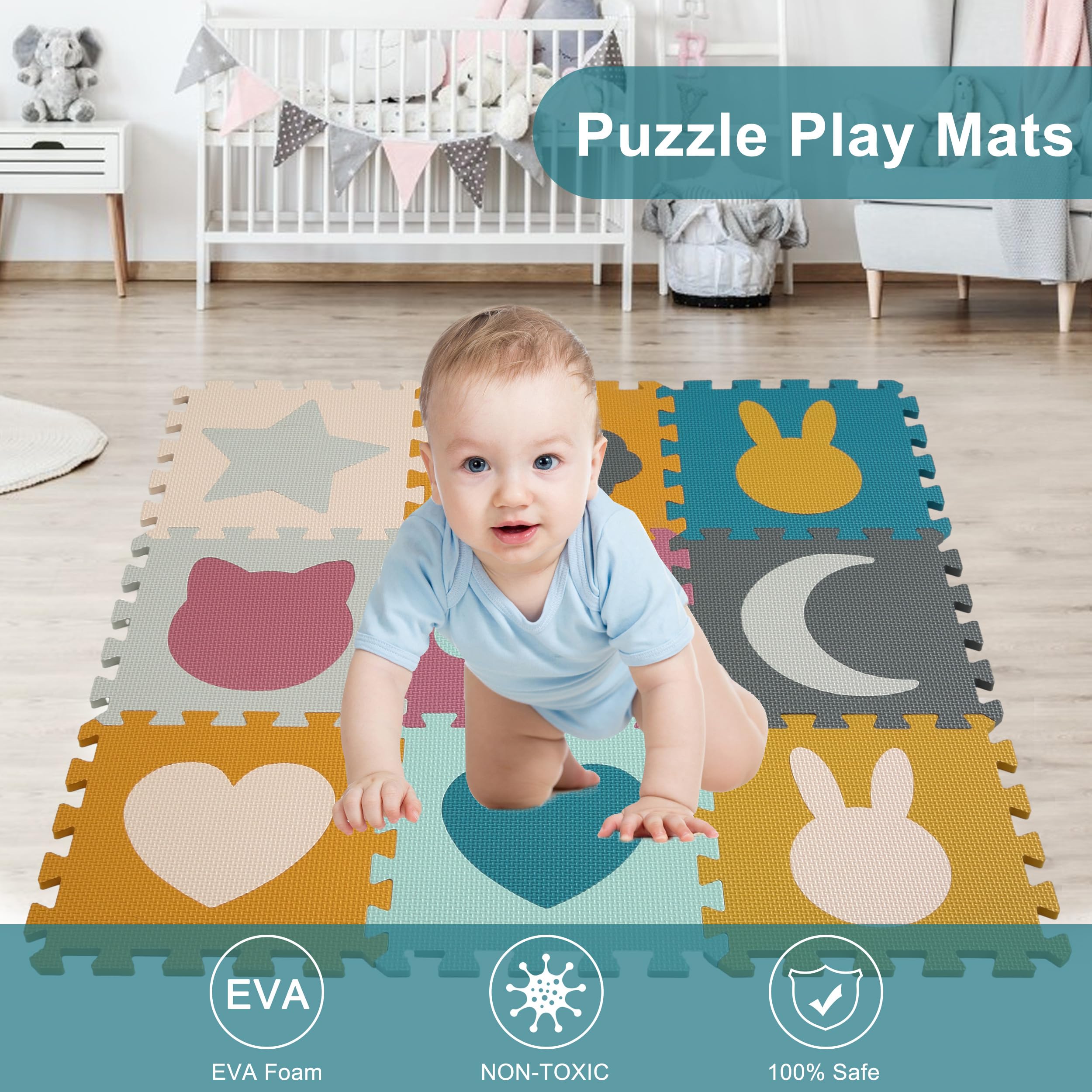 Non-Toxic Baby Play Mats for Floor - 9 Piece Foam Puzzle Play Mat for Toddlers & Infants - Soft, Safe & Educational Activity Mat for Crawling, Learning & Playtime at Home or Daycare