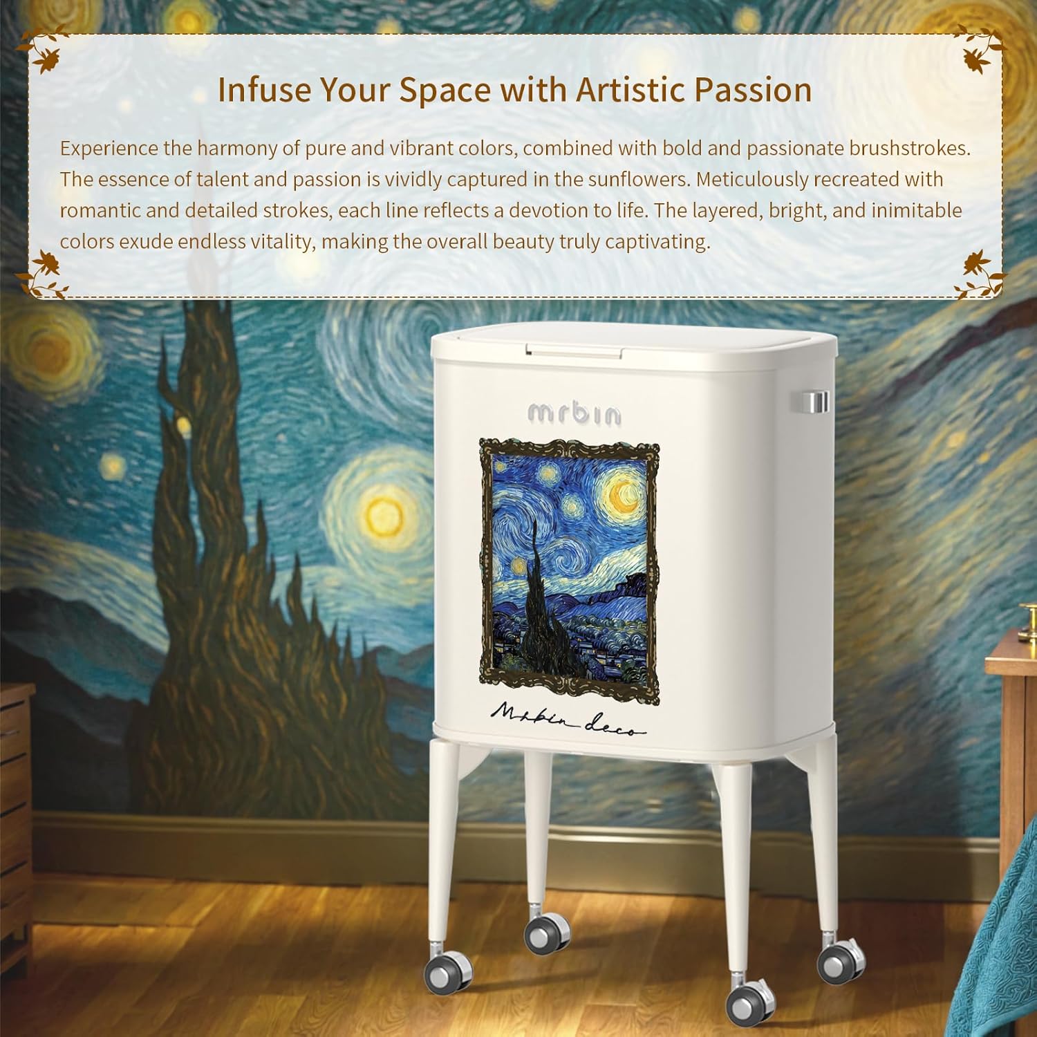 Stainless Steel Kitchen Trash Can 36L with Removable Lid - Starry Night Design for Waste Disposal in Home, Office & Restaurant