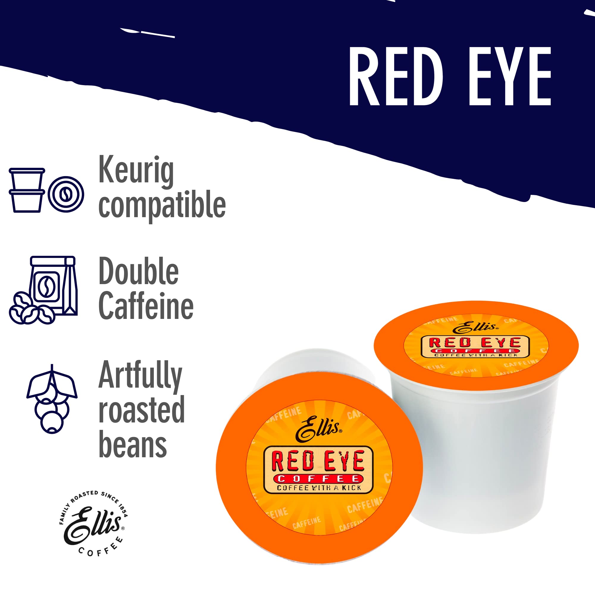 Ellis Coffee Red Eye Dark Roast Pods - 24 K-Cups for Keurig Brewers - Bold Morning Boost