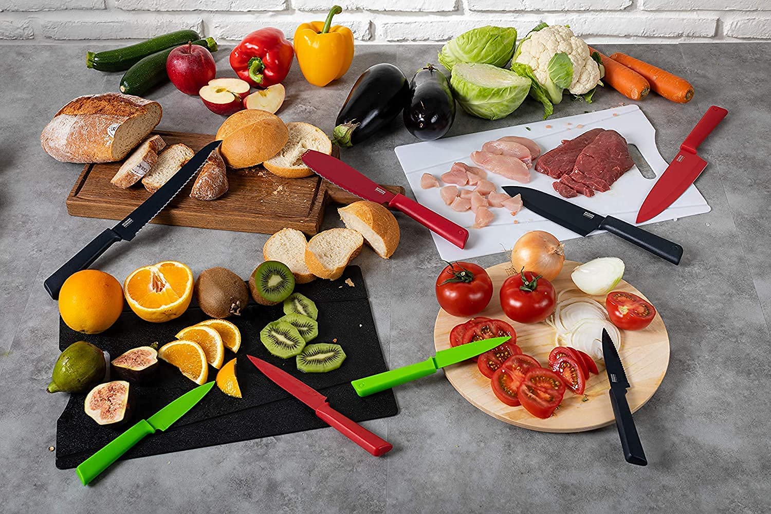 KUHN RIKON Colori+ 8.7-Inch Non-Stick Santoku Knife with Safety Sheath - Premium Kitchen Knife for Chopping, Slicing & Dicing - Perfect for Home Chefs & Professional Cooking - Green