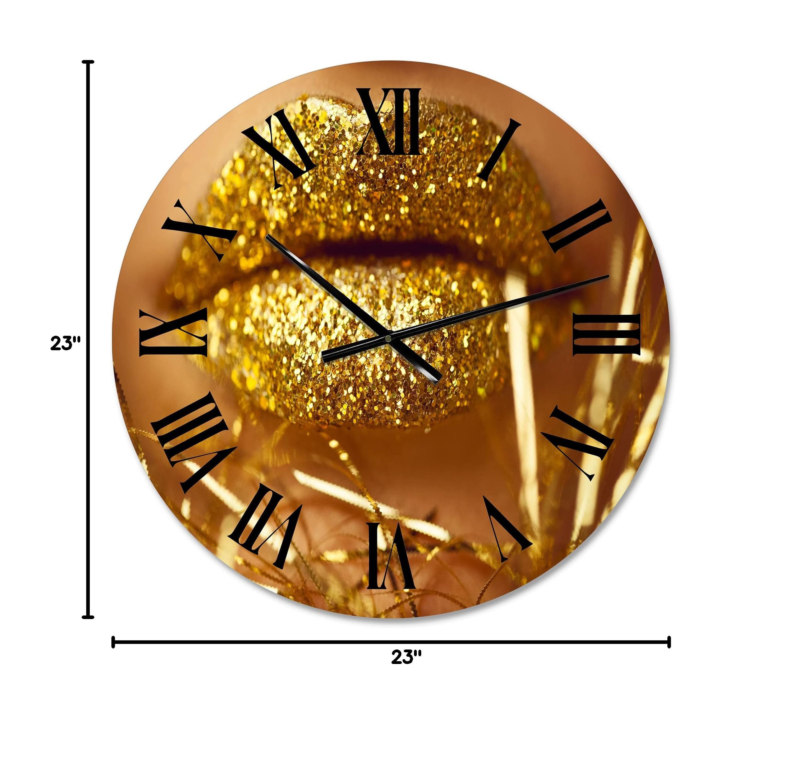 Golden Woman Lips Modern Wall Clock - Large Decorative Clock for Living Room, Bedroom, Office | Stylish Home & Office Décor