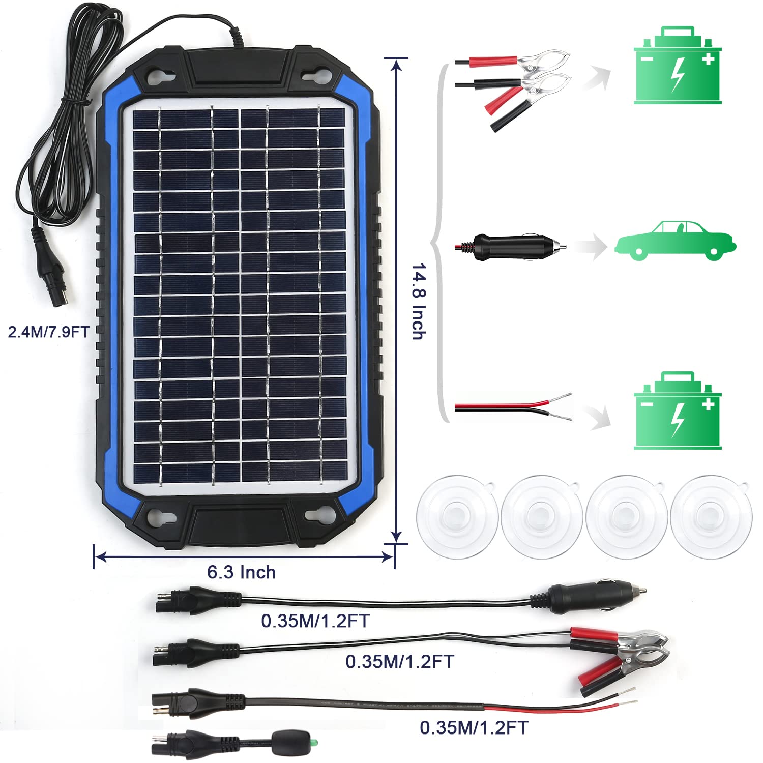 SUNER POWER 12V Solar Car Battery Charger & Maintainer - 6W Waterproof Portable Solar Panel Kit for Deep Cycle Marine, RV, Trailer, Boat - Perfect for Outdoor Camping, Road Trips & Emergency Power Backup