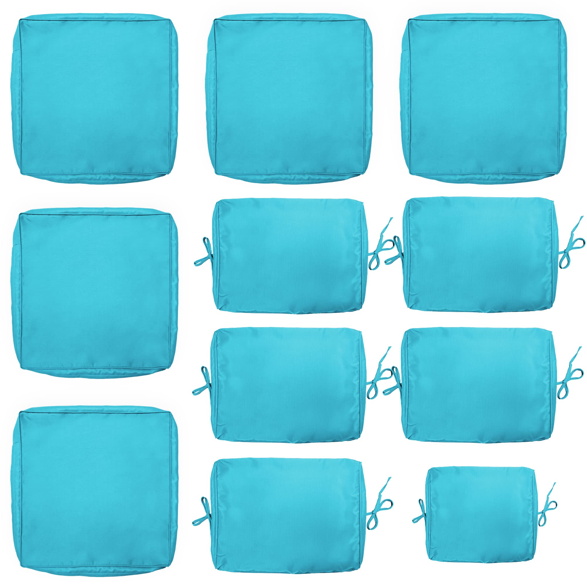 11-Piece Outdoor Cushion Covers Set - Waterproof Patio Furniture Replacement Slipcovers for Sofa, Seat & Back Pillows (Blue) - Perfect for Garden, Deck, Poolside & Patio Furniture Protection