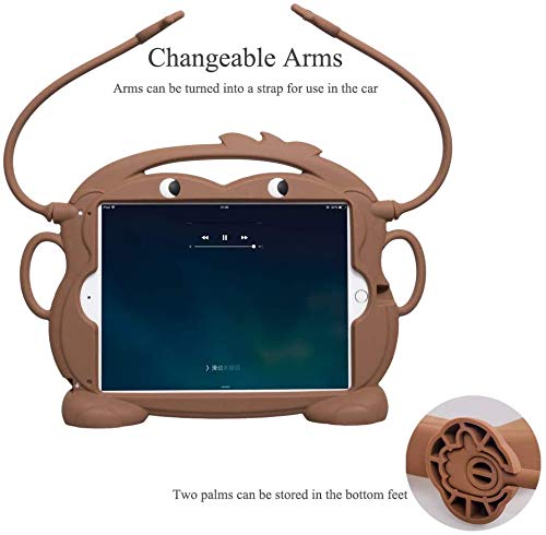 Kid Monkey Case Compatible with iPad 7th Gen 10.2 Inch (2019), iPad Air (2019), iPad Pro 10.5-inch - Shockproof Silicone Protective Cover with Convertible Handle Stand | BPA Free | Cartoon Design (Brown) - Perfect for Kids, School, Travel & Playtime