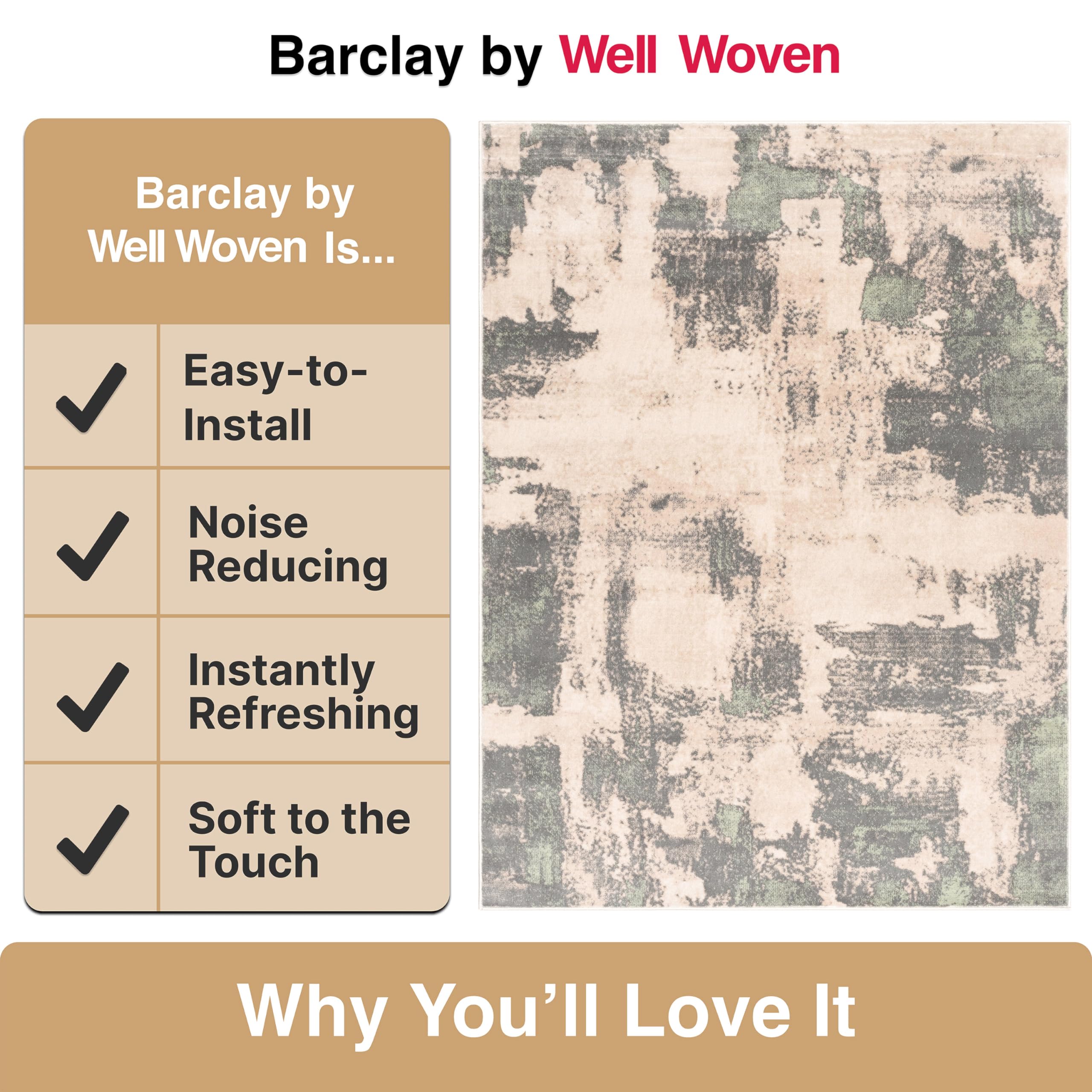 Well Woven Barclay Collection Kalia Grey Green 5x7 Area Rug - Soft & Durable Non-Slip Living Room, Bedroom, Dining Room Rug - Perfect for Home Decor, Office & High Traffic Areas