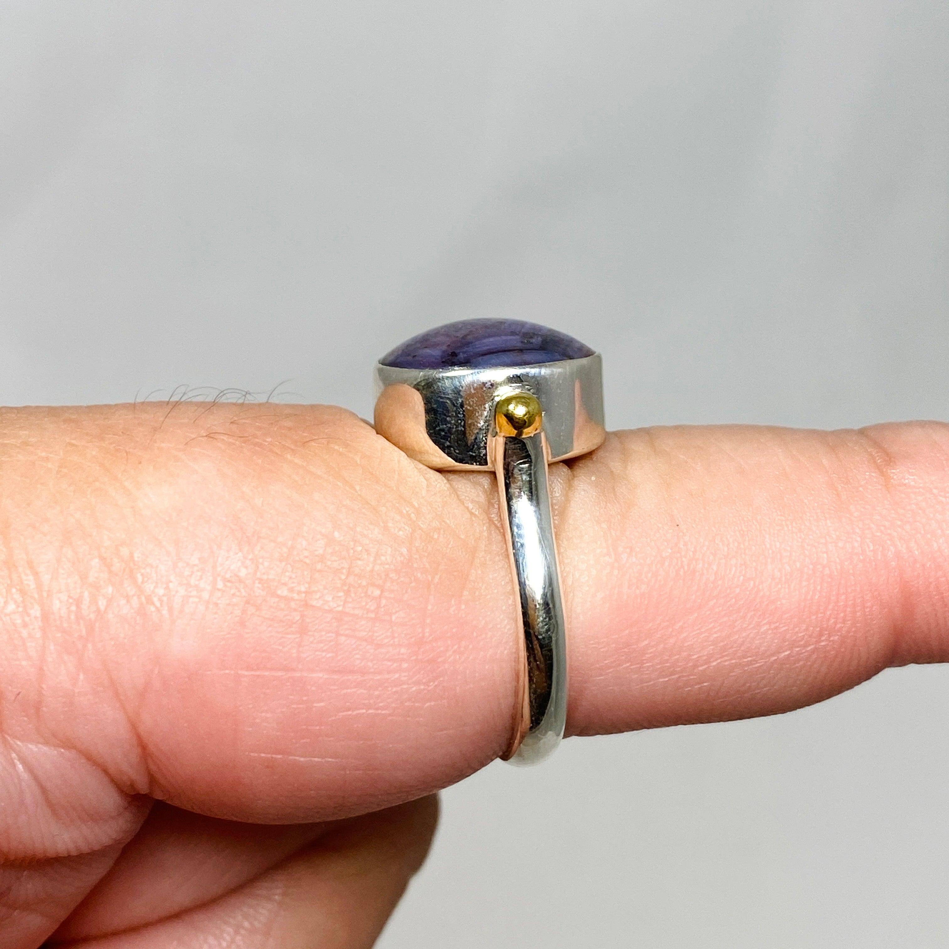 Elegant Sapphire Round Ring with Brass Accents - Size 9 KRGJ3179 | Perfect for Weddings, Anniversaries & Special Occasions