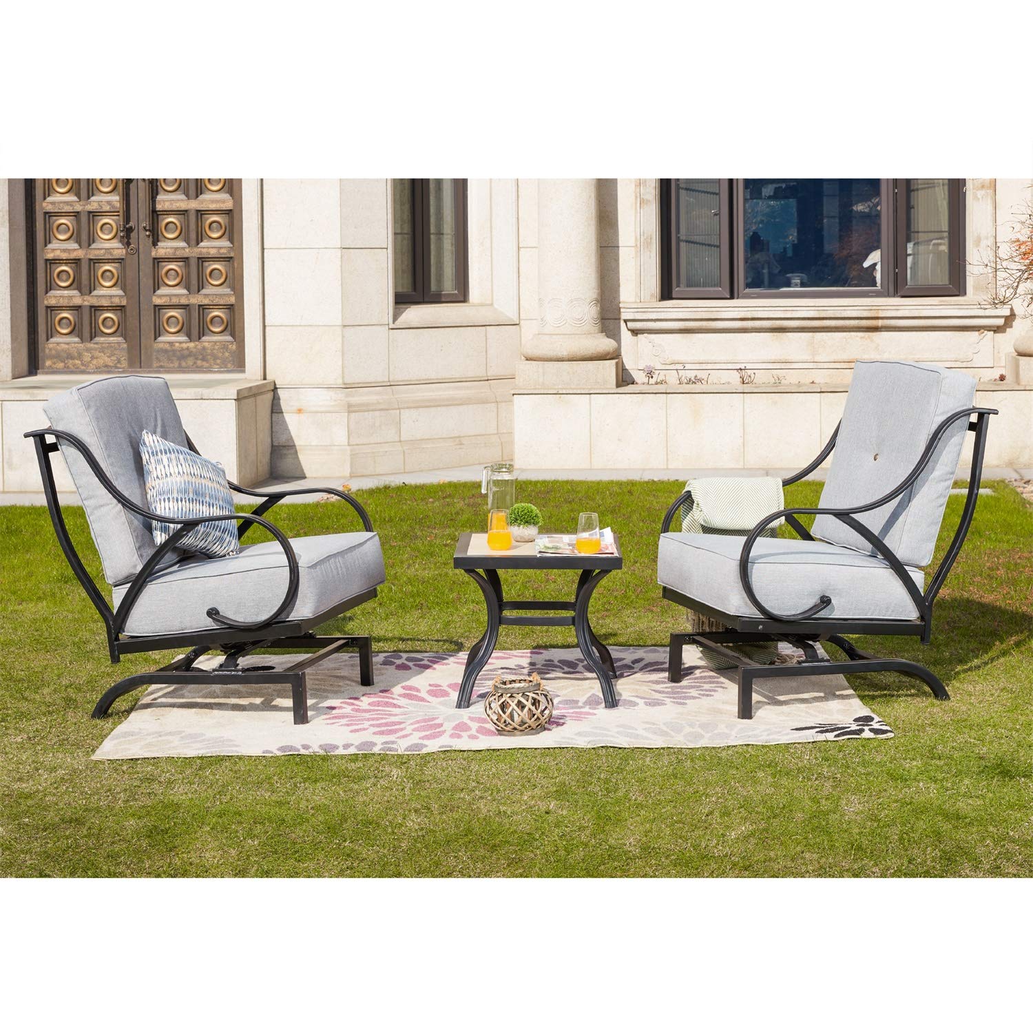 **Outdoor Bistro Set with 2 Rocking Chairs & 1 Coffee Table - Metal Patio Furniture for Garden, Balcony, Lawn - Perfect for Relaxing, Entertaining, and Enjoying Summer Evenings**