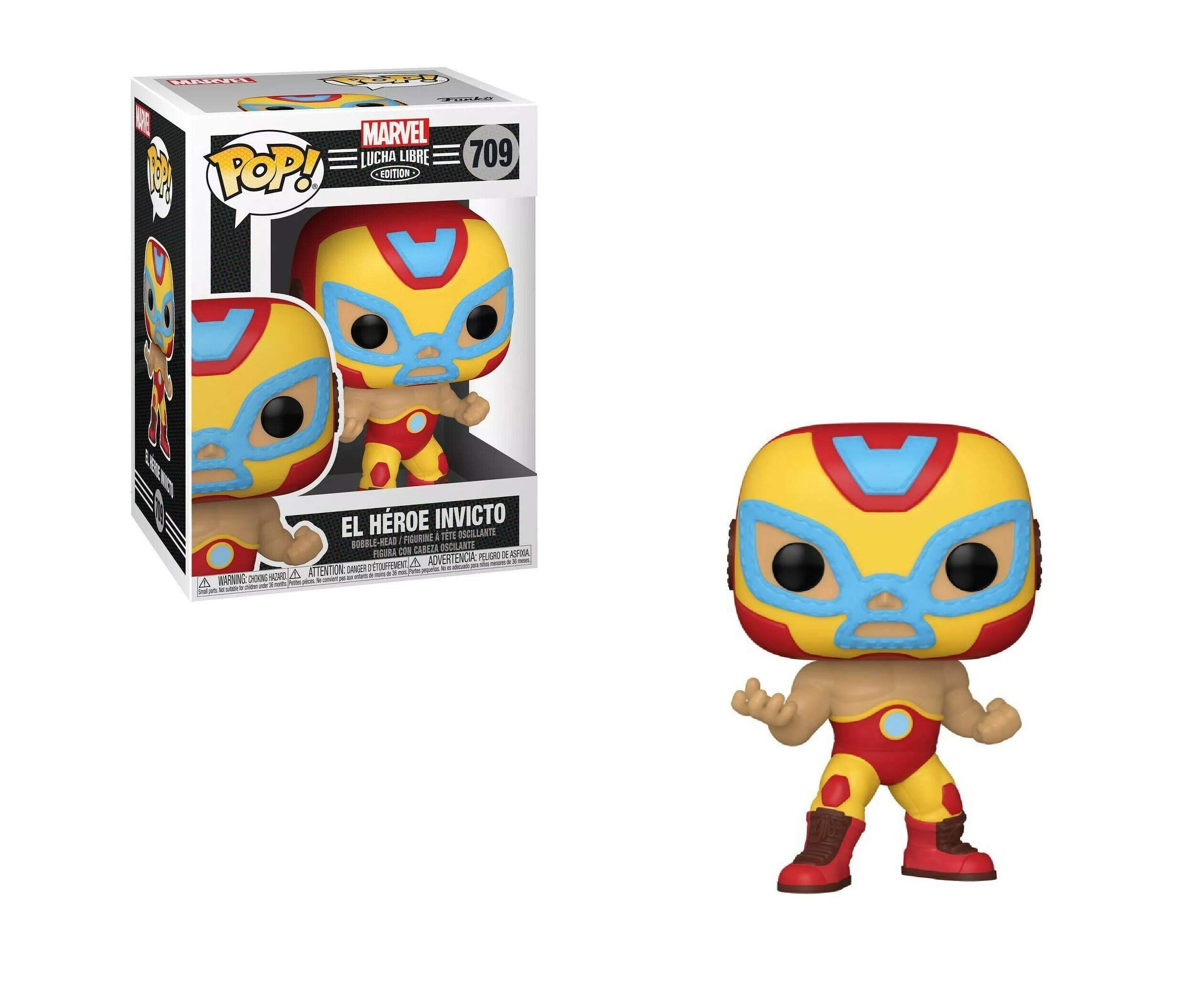 Iron Man The Invincible Hero Pop #709 Marvel Luchadores Vinyl Figure with EcoTek Protector for Display Box - Perfect for Collectors, Marvel Fans & Home Office Decor