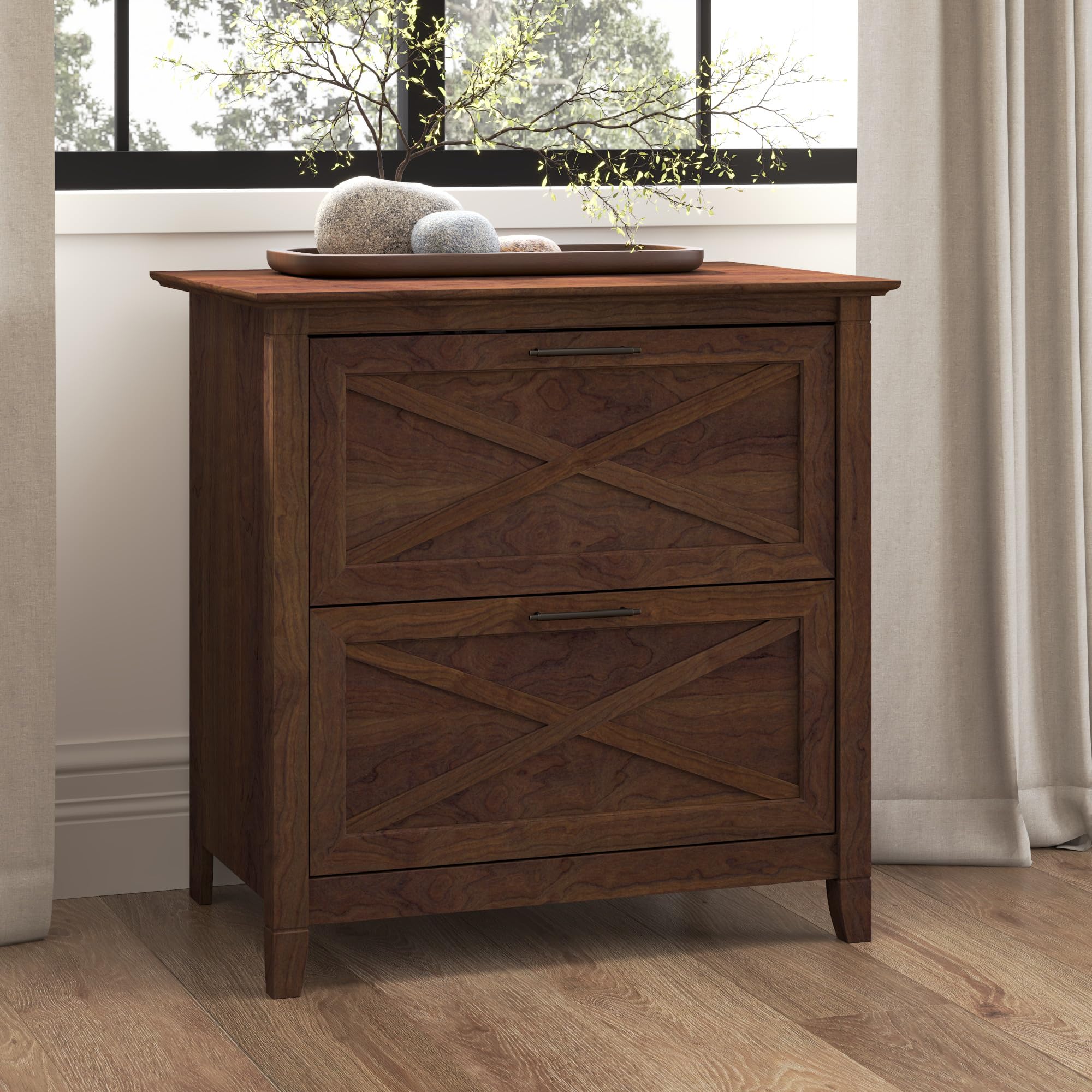 Bush Furniture Key West 2-Drawer Lateral File Cabinet in Bing Cherry Finish - Home Office Storage Solution for Files, Documents & Office Supplies
