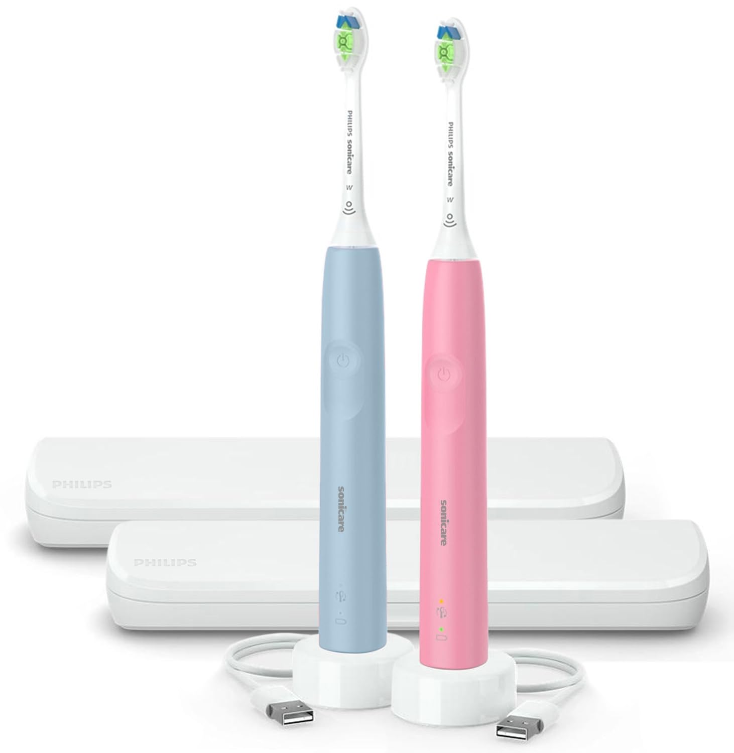 Philips Sonicare DiamondClean Electric Toothbrush with 2 Brush Heads - Rechargeable Sonic Toothbrush with Pressure Sensor & Travel Case (Pink & Blue) for Deep Cleaning & Gum Care - Perfect for Home & Travel Use