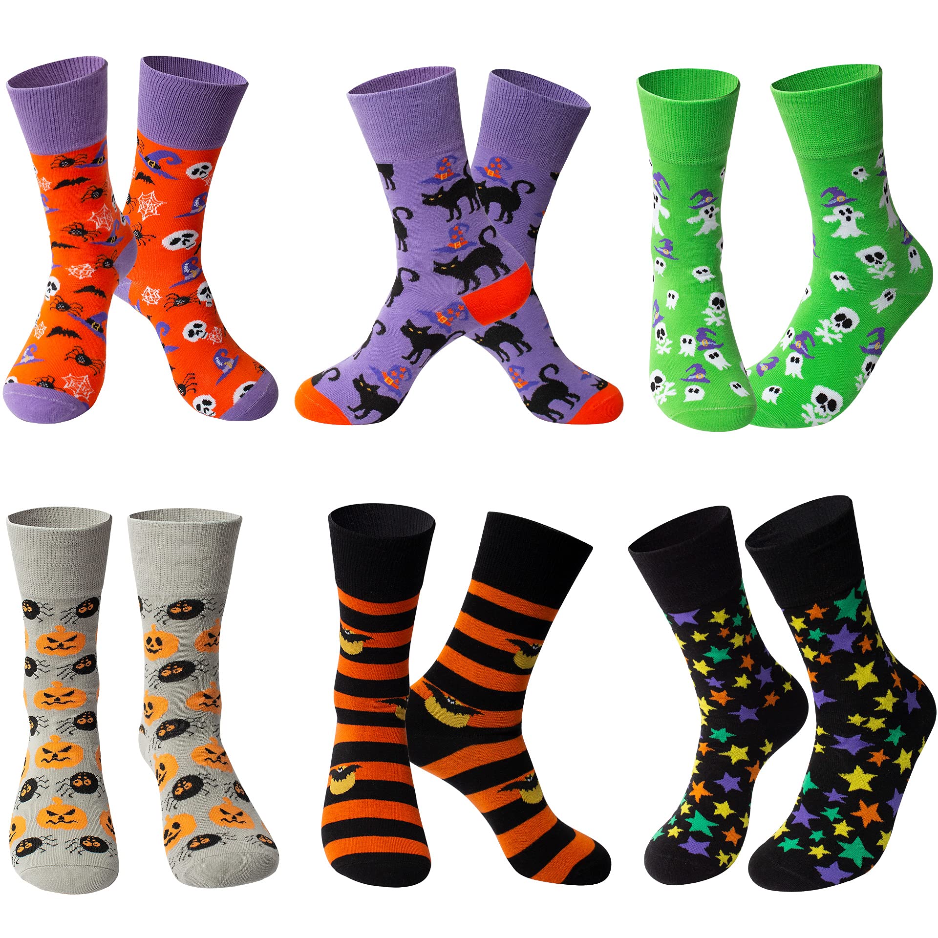TENYSAF Funny Halloween Socks for Women - 6 Pairs Cotton Novelty Crew Socks, Cute Gift for Her - Perfect for Halloween Costumes, Office Dress-Up & Christmas Stocking Stuffers