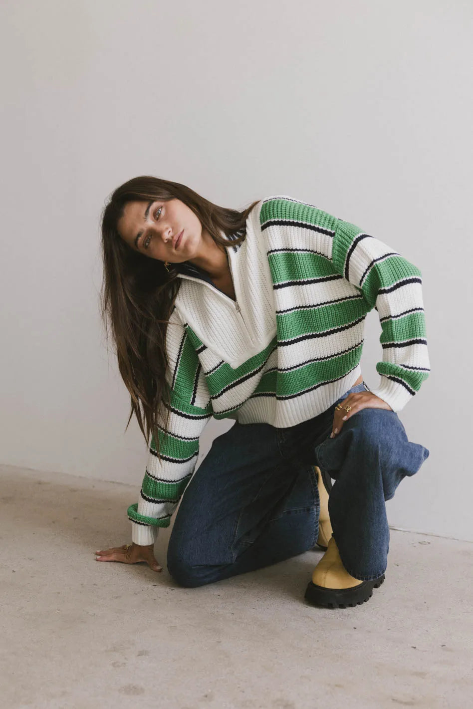Kandy Half Zip Sweater Women's Pullover Green Casual Knit Top for Fall & Winter | Cozy Office Wear & Weekend Outfits