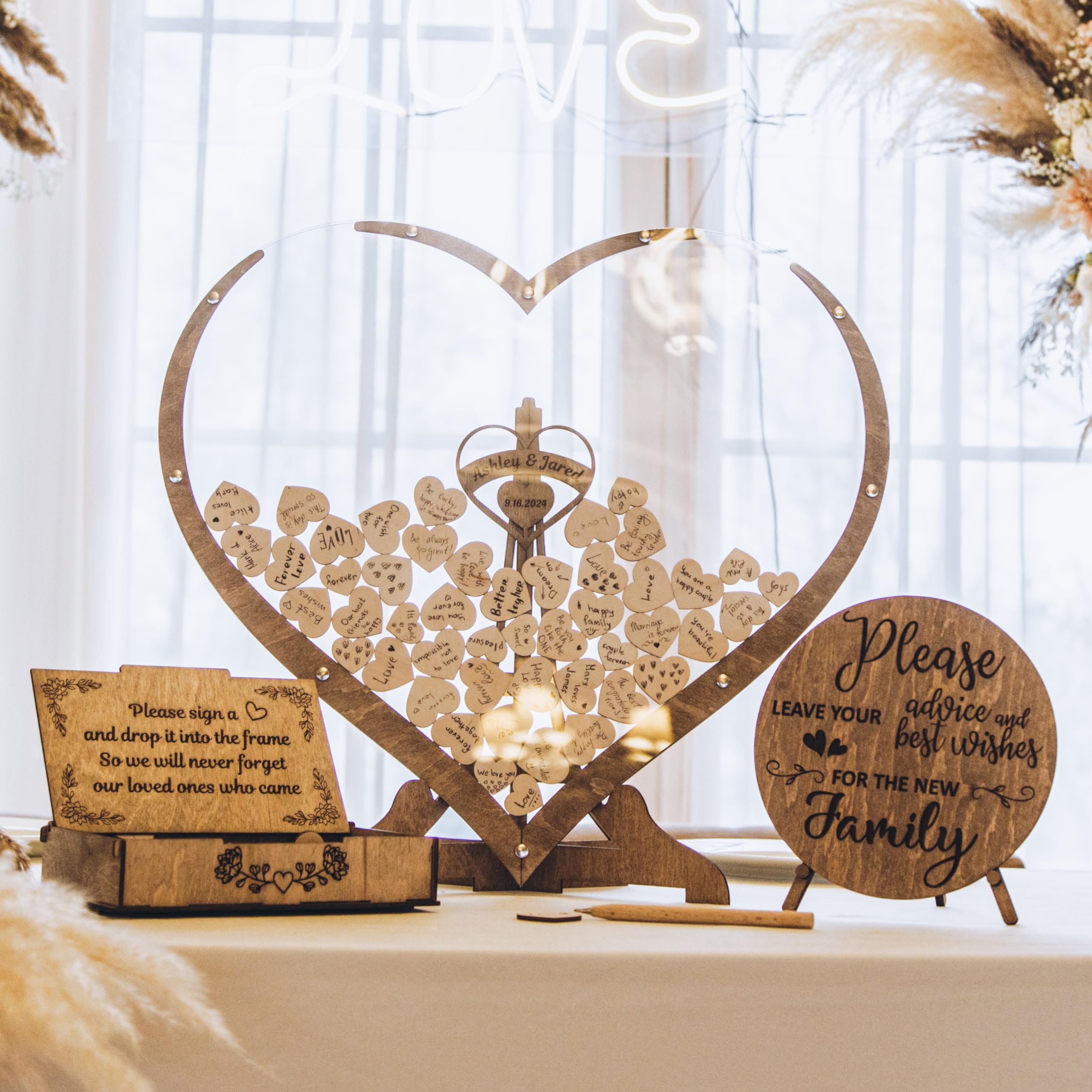 Personalized Wedding Guest Book Alternative - Heart Frame Card Box for Wedding, Graduation & Baby Shower - Unique Guest Book for Wedding Reception & Special Events - Perfect for Cherishing Memories