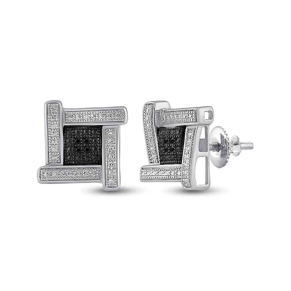 Sterling Silver Men's Round Black Diamond Stud Earrings 0.03 CTTW - Hypoallergenic Square Ear Studs for Everyday Wear & Special Occasions