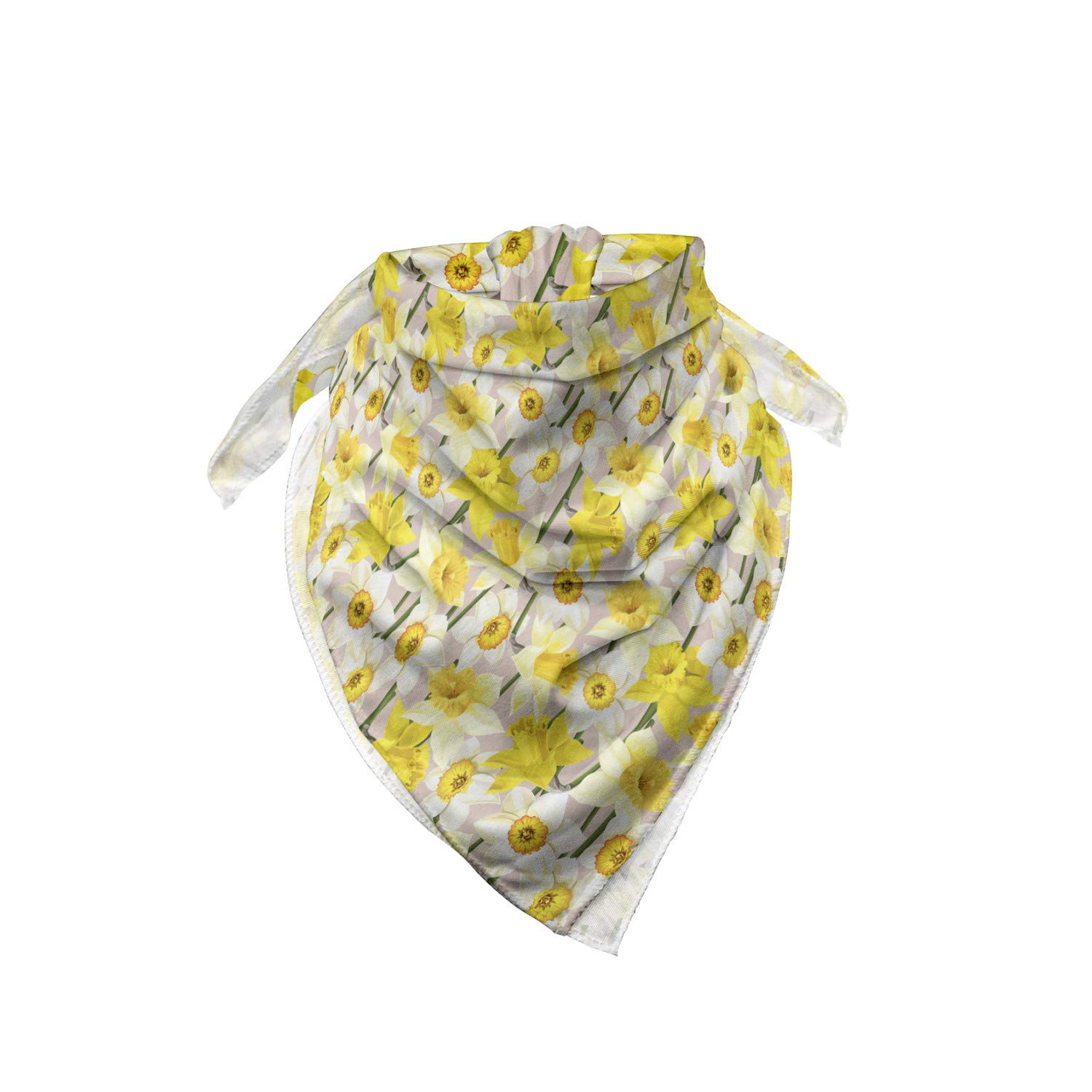 Lunarable Unisex Bandana - Daffodil Bedding Plants Print in Yellow, Green & Tan | Stylish Headwear for Outdoor Activities, Music Festivals & Fashion Accessories
