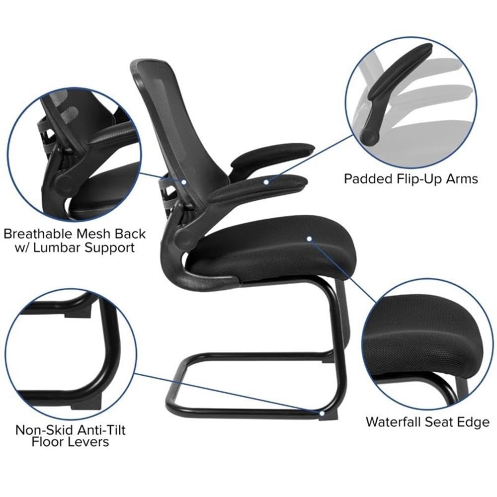 UrbanPro Modern Mesh Sled Office Side Chair - Ergonomic Black Desk Chair for Home & Office Workspace - Perfect for Computer Desks, Conference Rooms & Study Areas