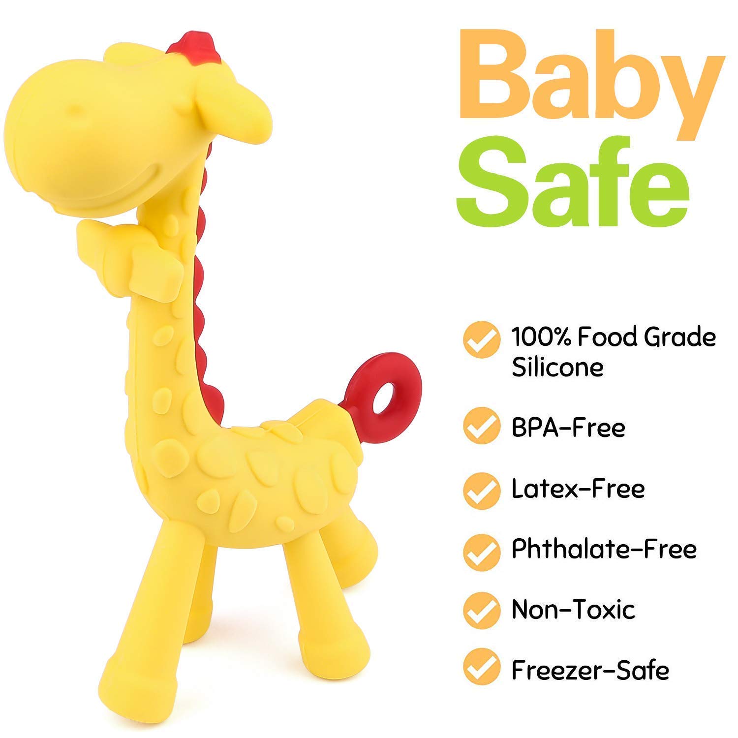 Enligen Baby Silicone Giraffe Teether - BPA-Free Chew Toy for Soothing Teething Pain | Comes with Hygienic Storage Box (Multicolor) | Perfect for Infants 3-12 Months at Home & On-the-Go