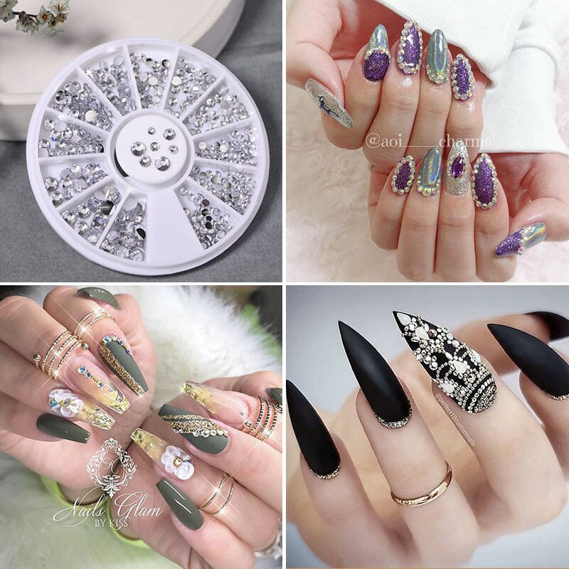 3D Nail Rhinestones Wheel - 1000pcs Self-Adhesive Nail Gems for Nail Art, Manicure, Pedicure - Perfect for DIY Salon, Home Use, Parties & Special Occasions