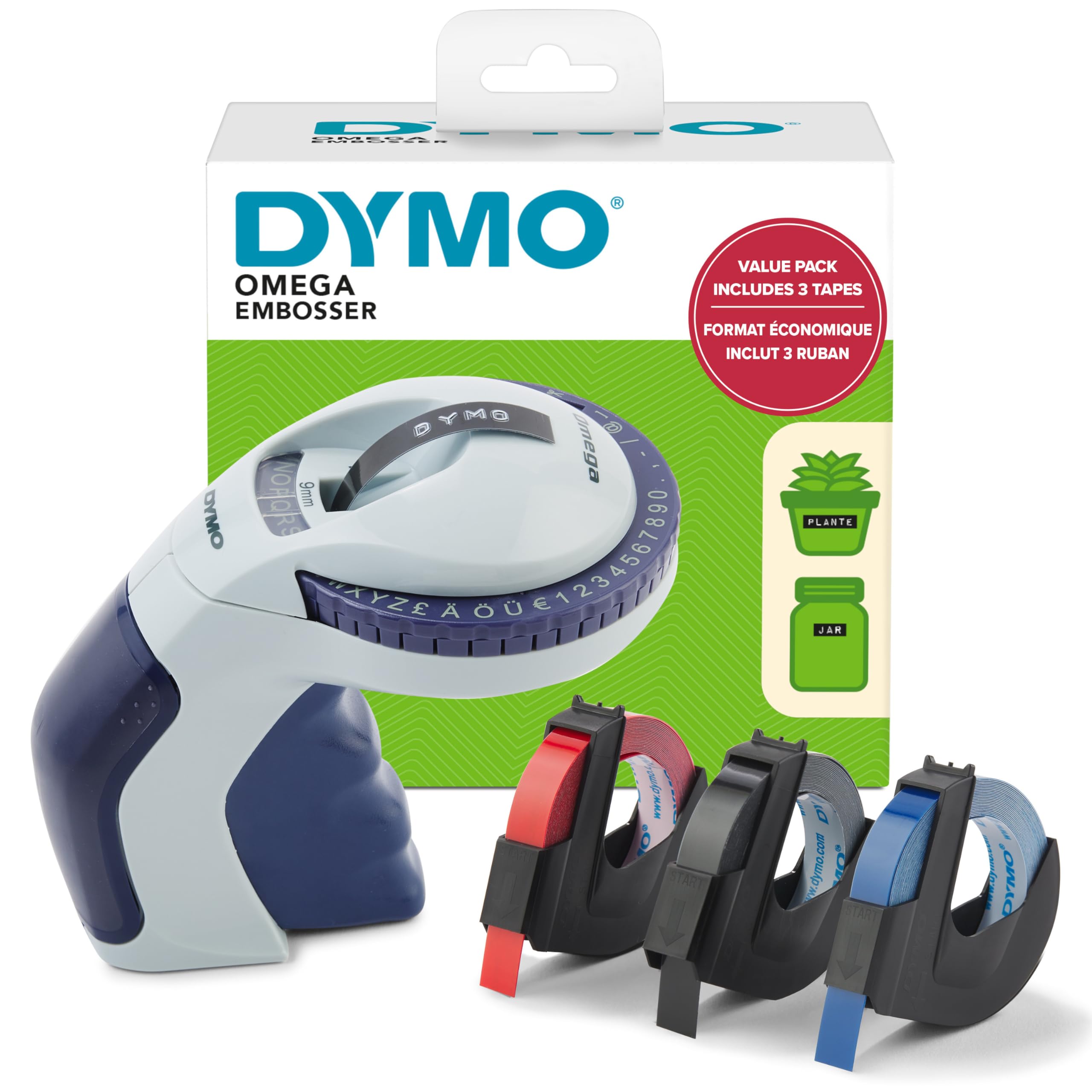 DYMO Embossing Label Maker Starter Kit with 3 Label Tapes - Compact & Ergonomic Design with Turn Click Wheel - Perfect for Home Organization, DIY Projects, Crafting & Office Use (Compatible with £/€, Ä, Ö & Ü Characters)